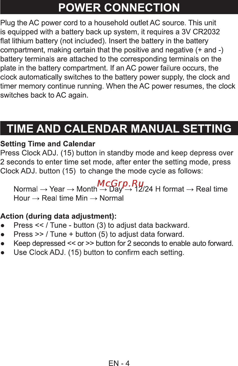 Sencor SRC 340 [6/14] Time and calendar manual setting
