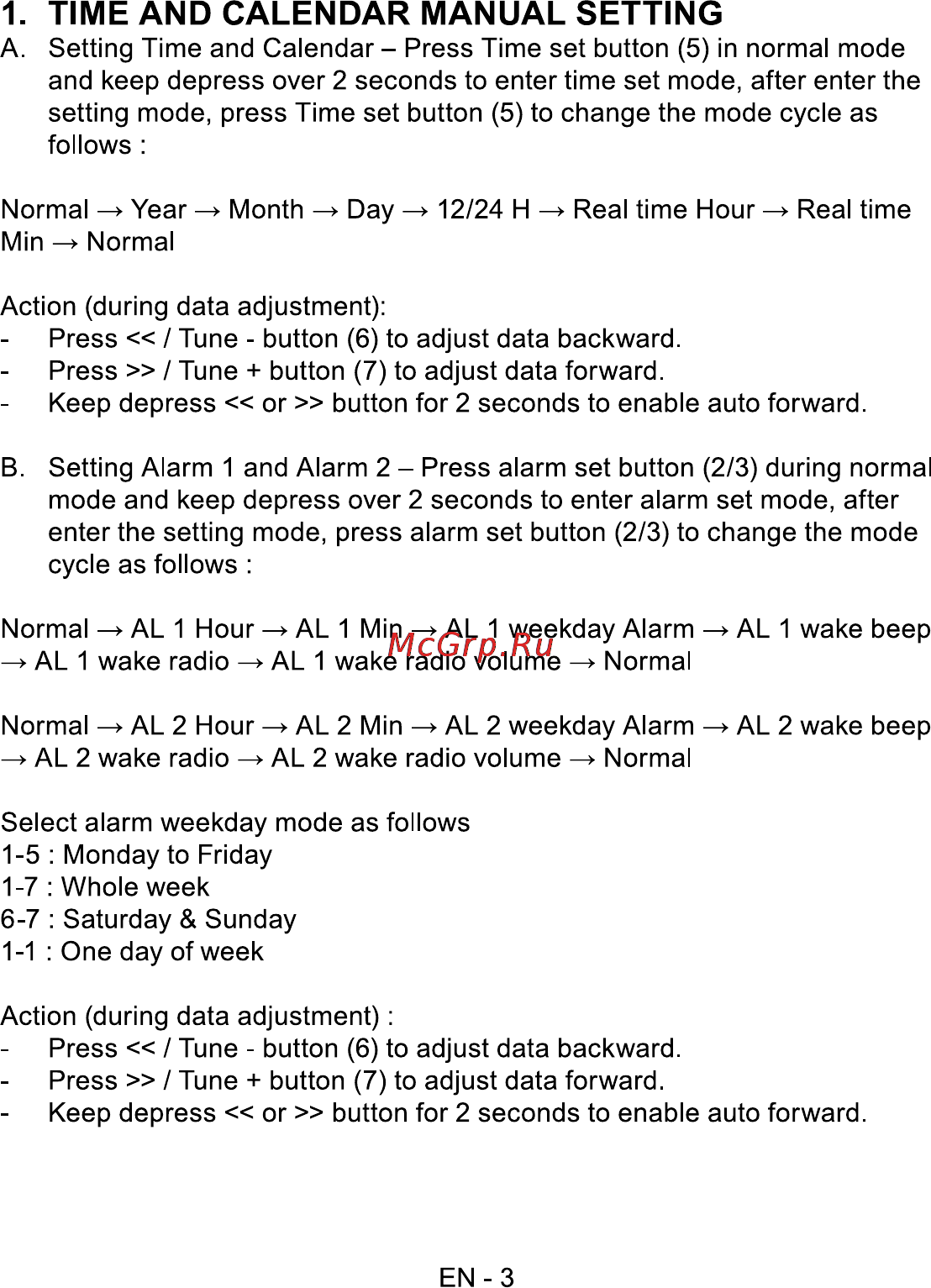 Sencor SRC 170 OR [5/12] Time and calendar manual setting