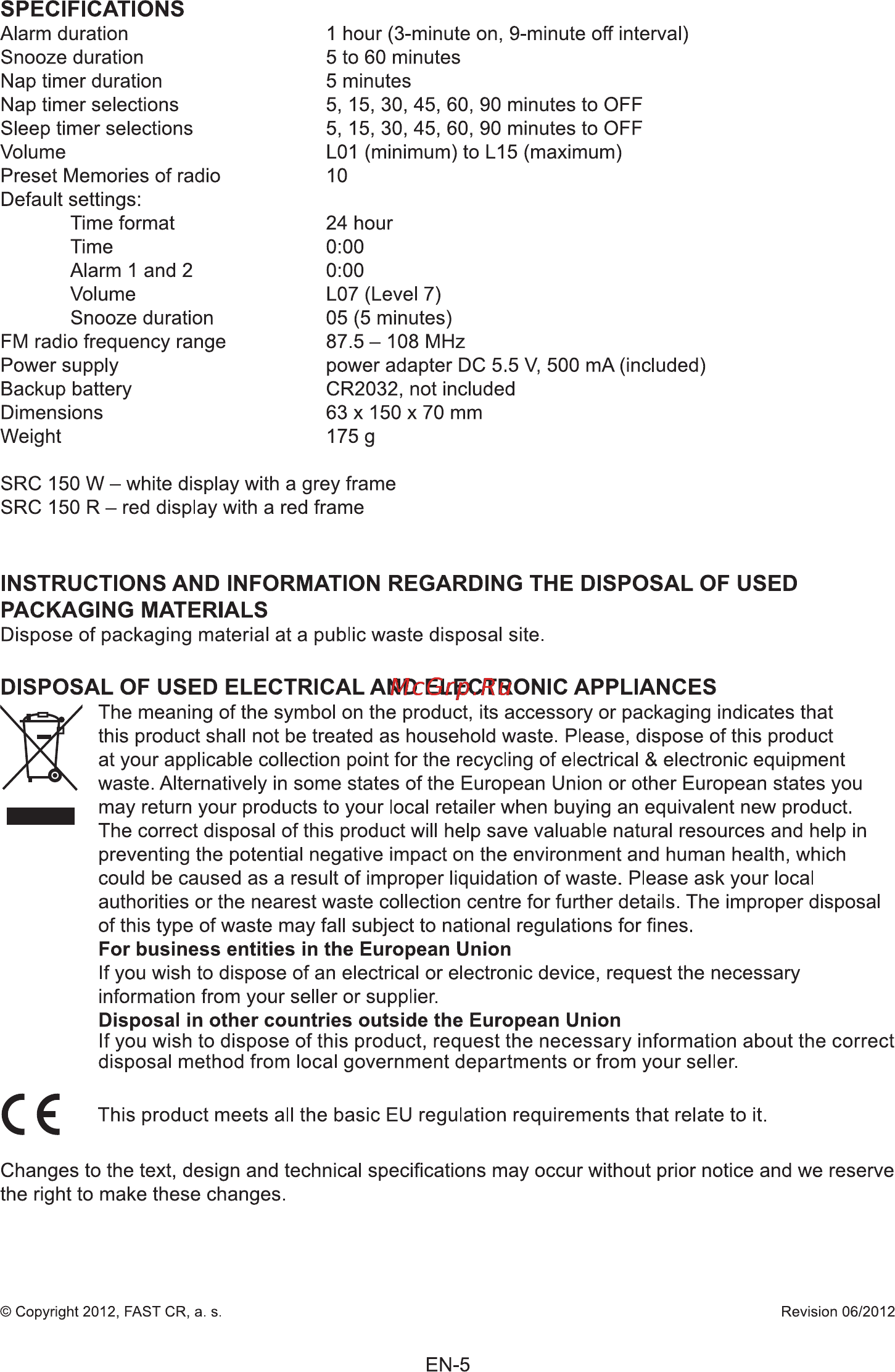 Sencor SRC 150 R [7/7] Disposal of used electrical and electronic appliances
