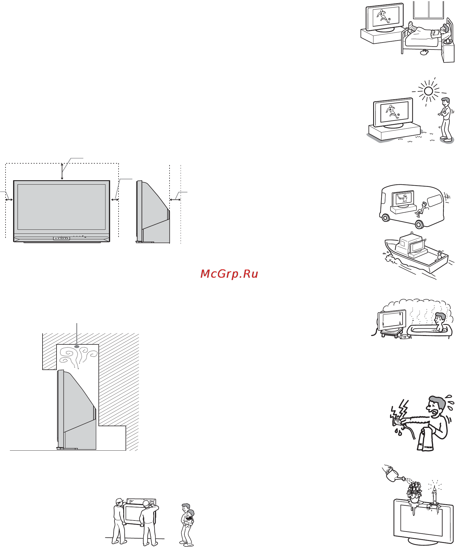 Sony BRAVIA KDF-50E2010 [125/196] Влага и легковоспламеняющиеся предметы