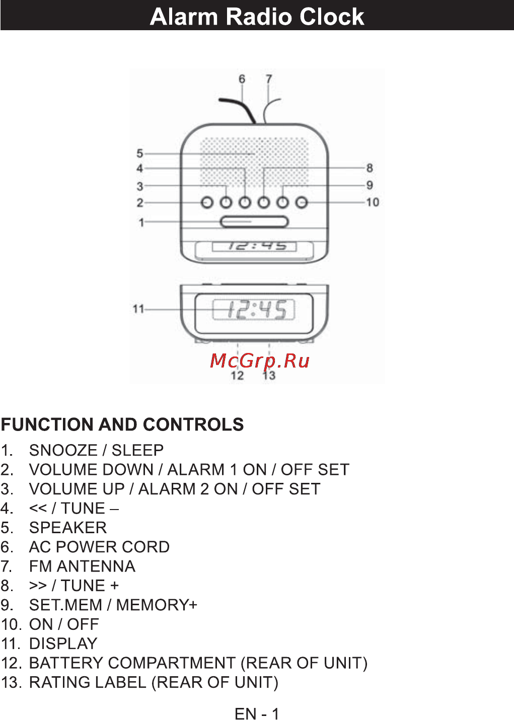 Sencor SRC 135 [3/8] Alarm radio clock