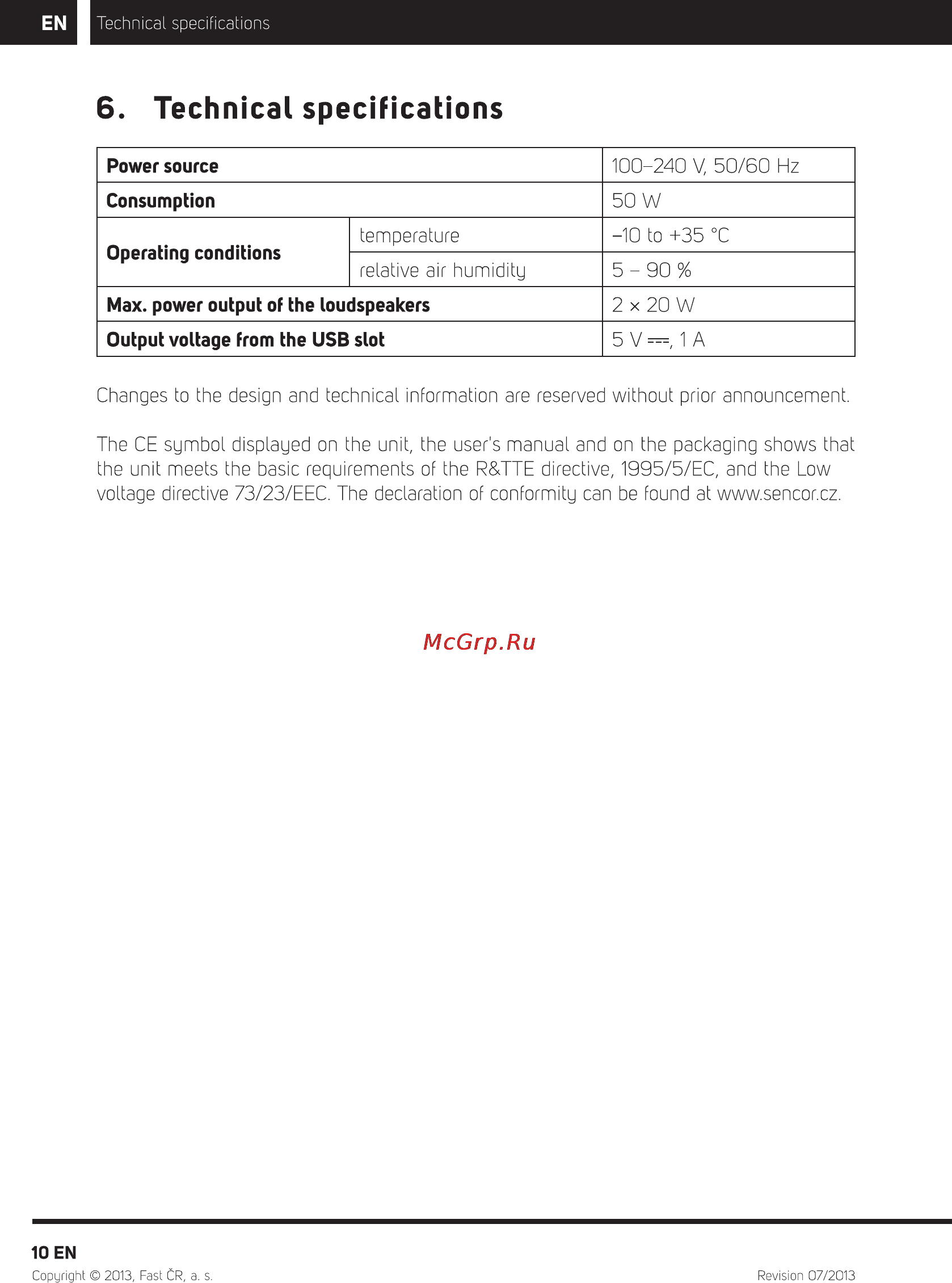 Sencor IMPERIAL BTS 600 [12/16] Technical specifications
