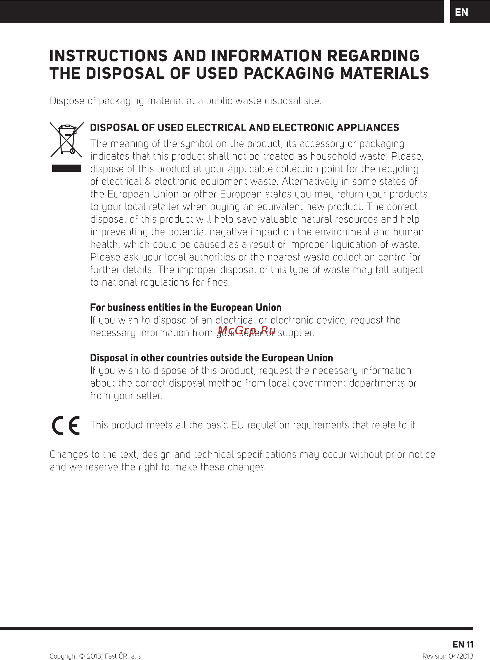 Sencor IMPERIAL BTS 500 [13/16] Instructions and information regarding the disposal of used packaging materials