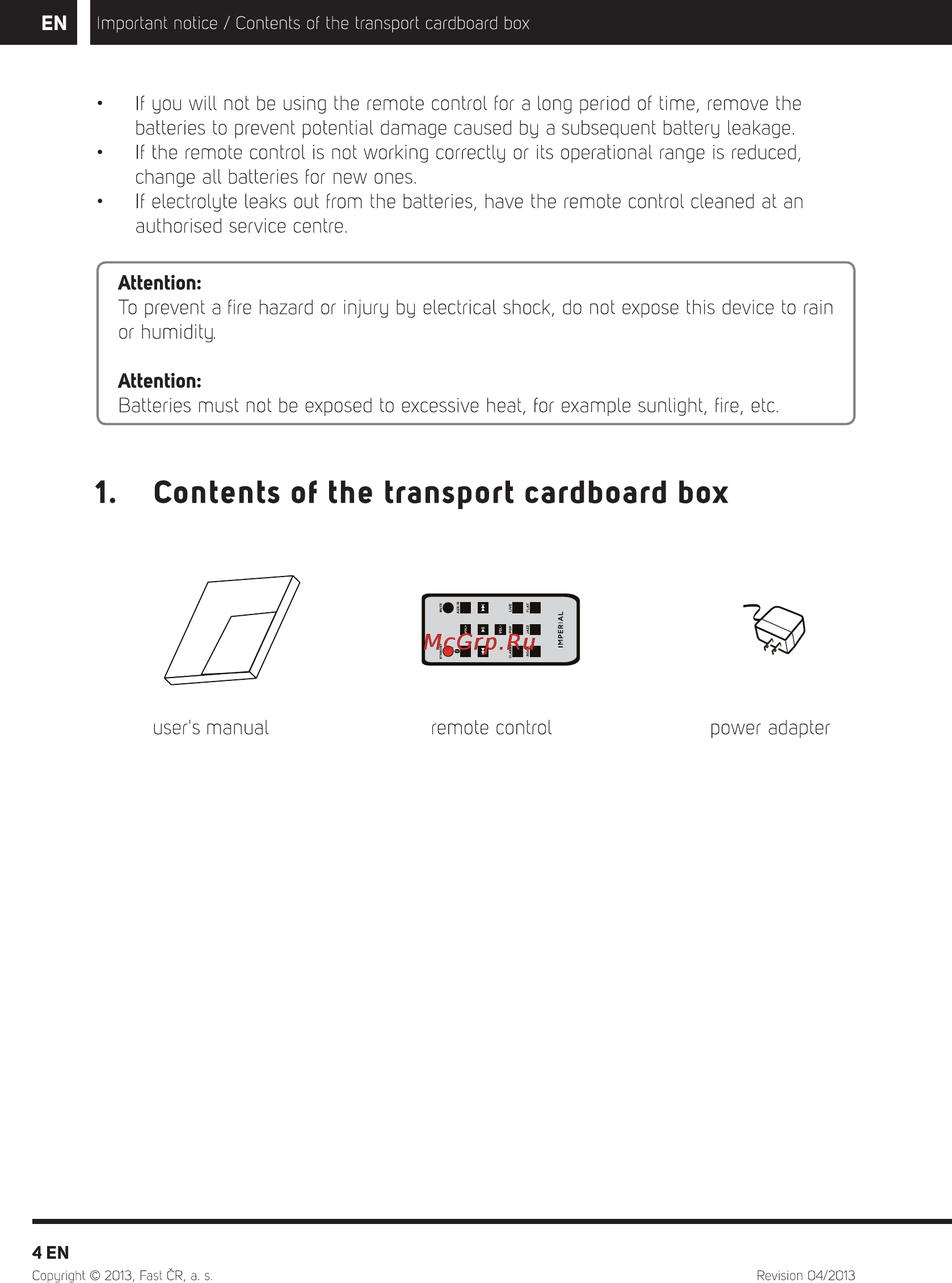 Sencor IMPERIAL BTS 500 [6/16] Contents of the transport cardboard box
