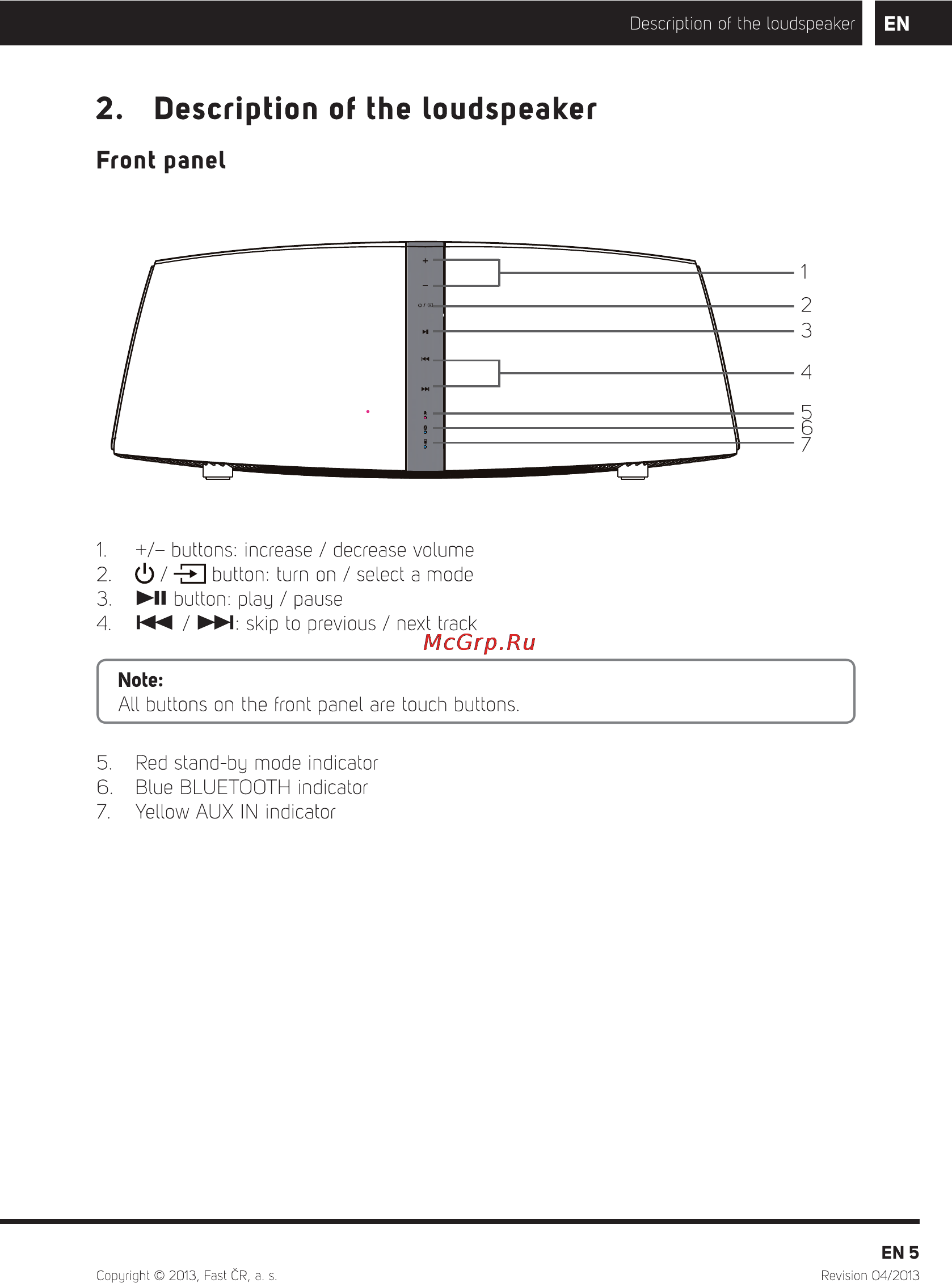 Sencor IMPERIAL BTS 500 [7/16] Description of the loudspeaker