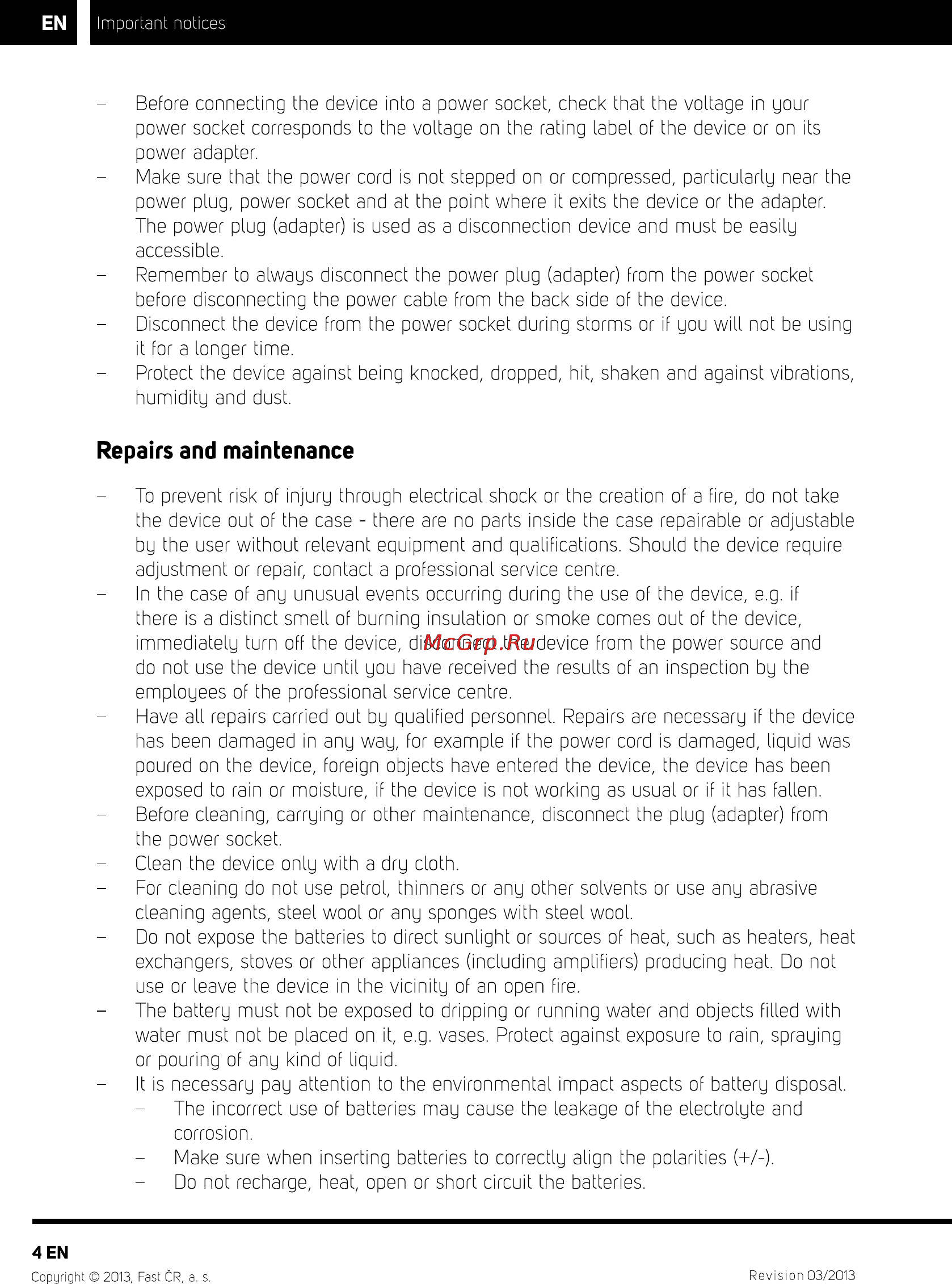 Sencor IMPERIAL BTS 100 [4/10] Repairs and maintenance