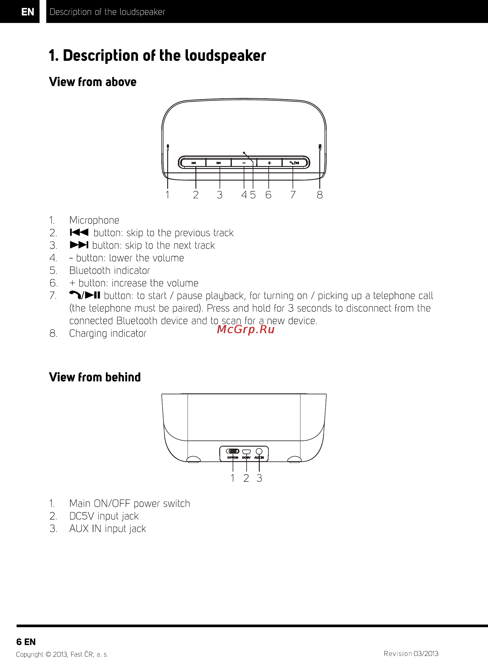 Sencor IMPERIAL BTS 100 [6/10] Description of the loudspeaker