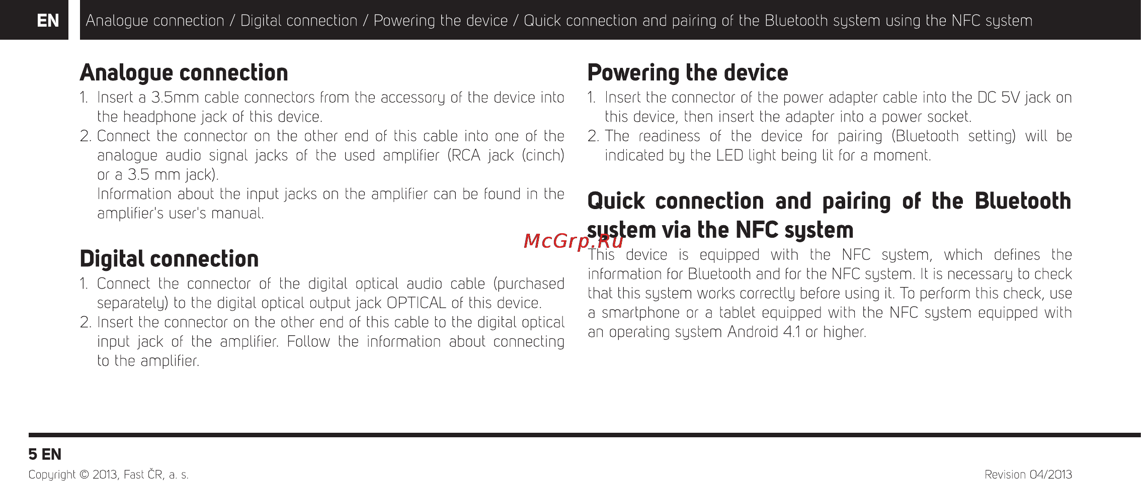 Sencor IMPERIAL BTR 500NFC [6/13] Analogue connection