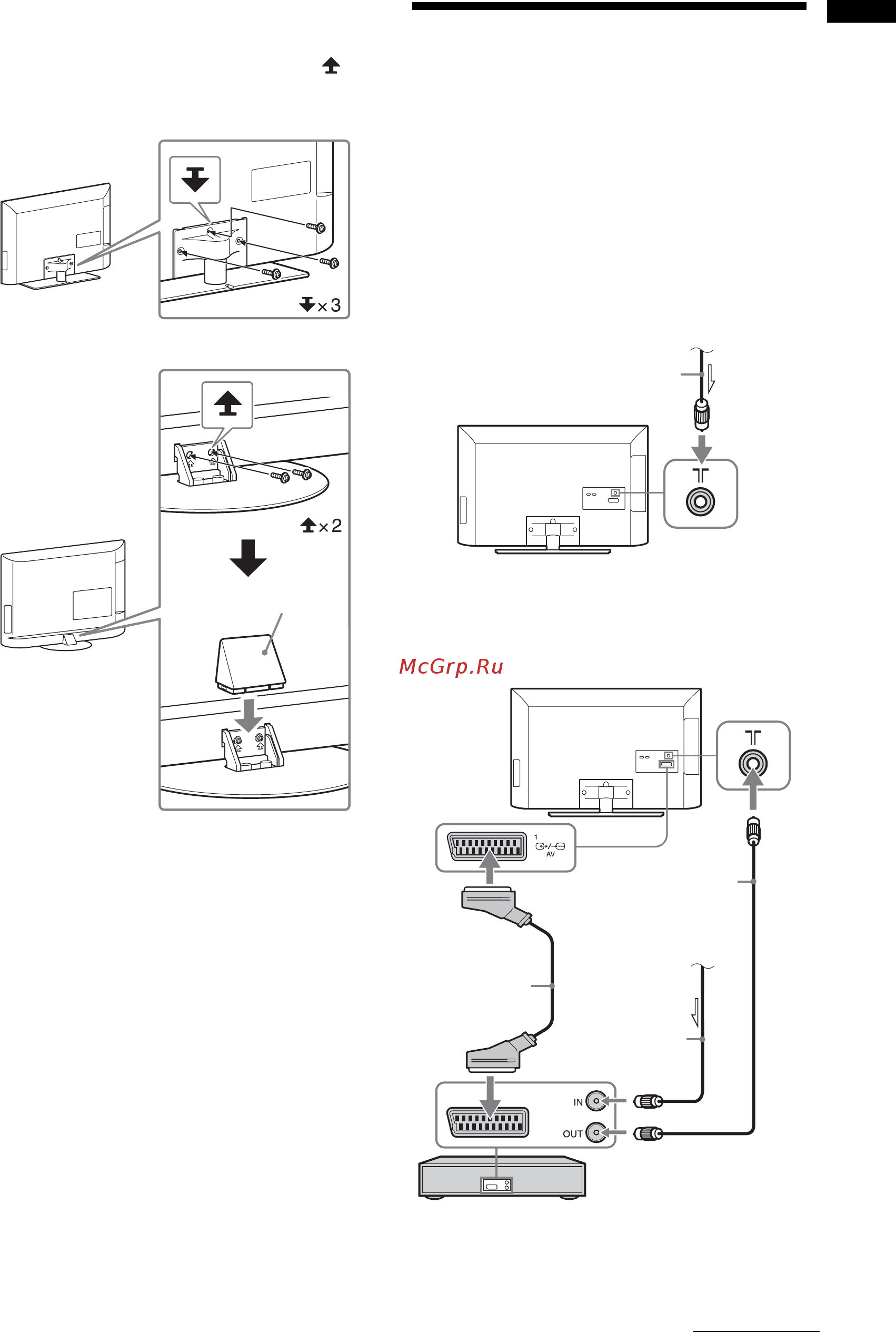 Sony BRAVIA KDL-32EX310 [189/332] Подключение антенны кабеля видеомагнитофо на пишущего dvd проигрывателя