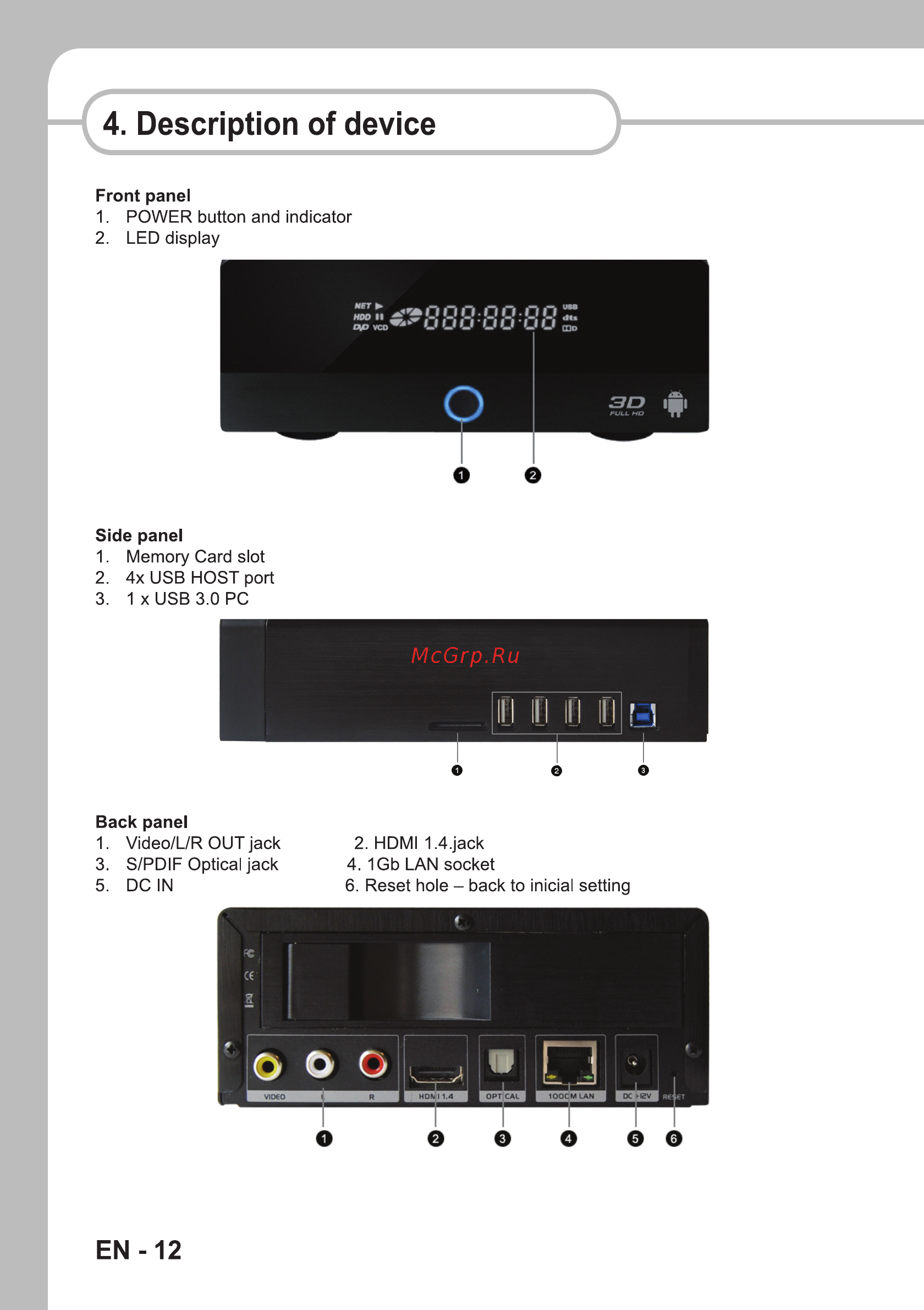 Sencor SMP 9000 [14/68] Description of device