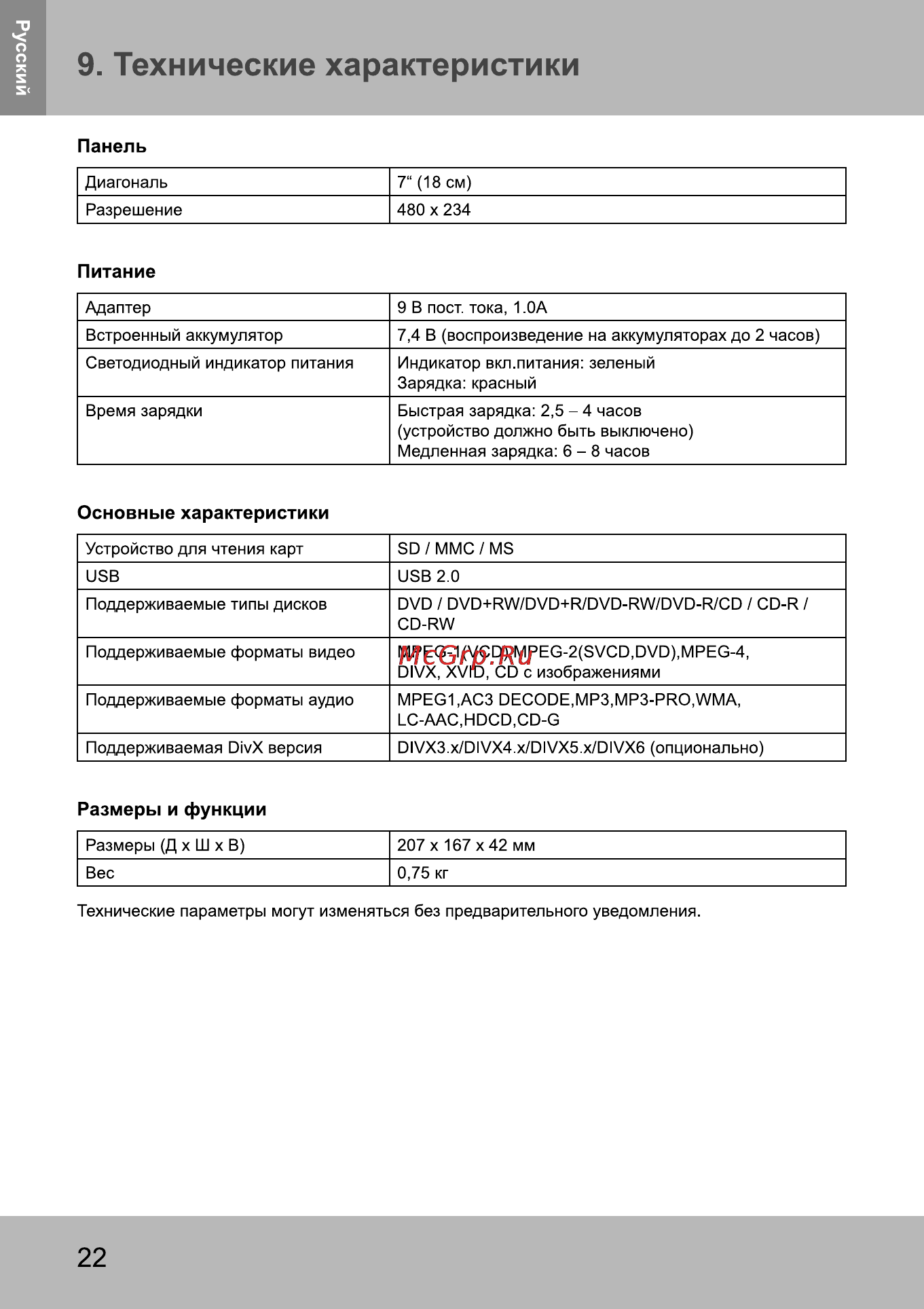 Sencor SPV 2750 HELLO KITTY [23/27] Технические характеристики