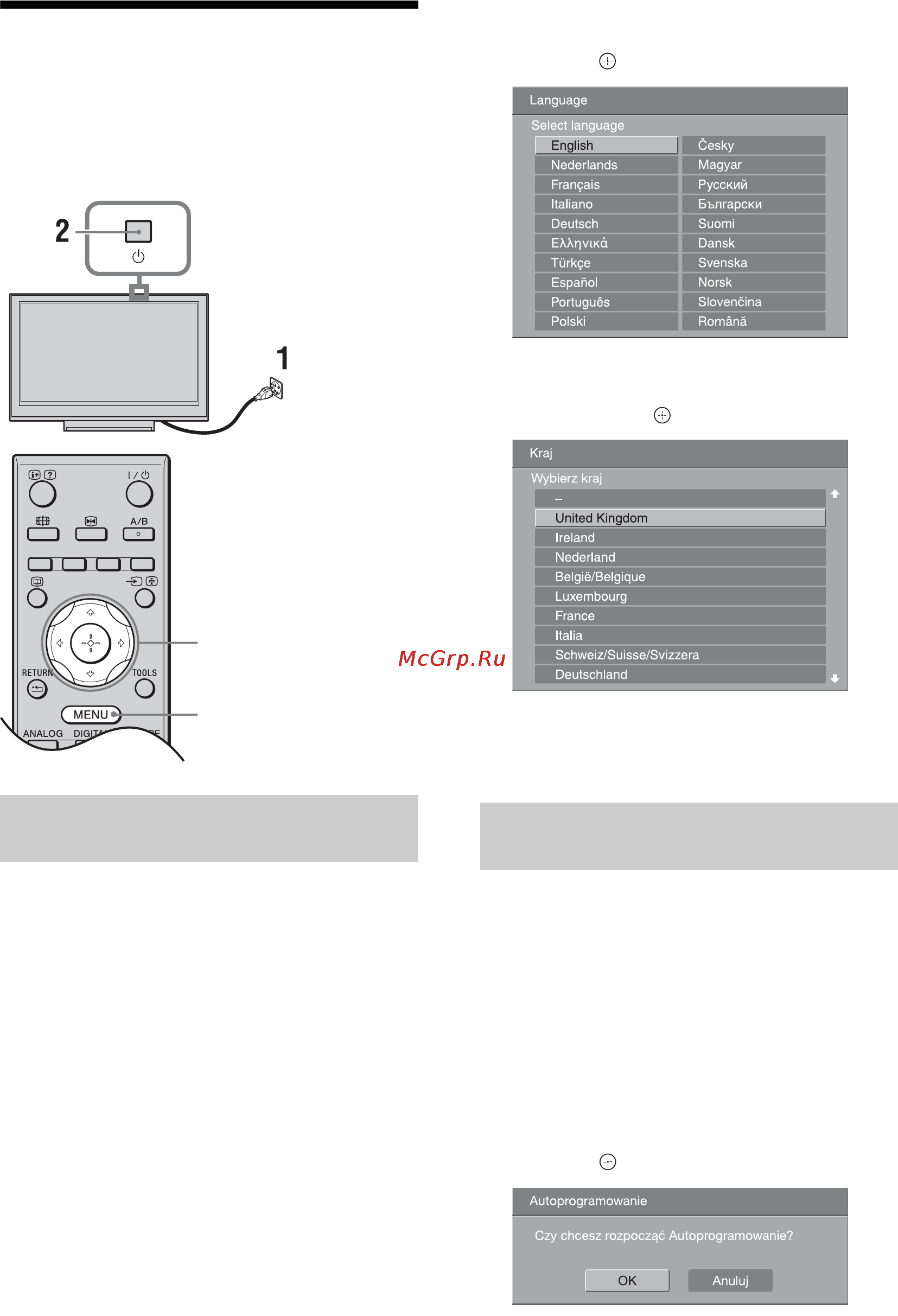 Sony BRAVIA KDL-40D3500 [214/300] Wykonanie początkowej konfiguracji