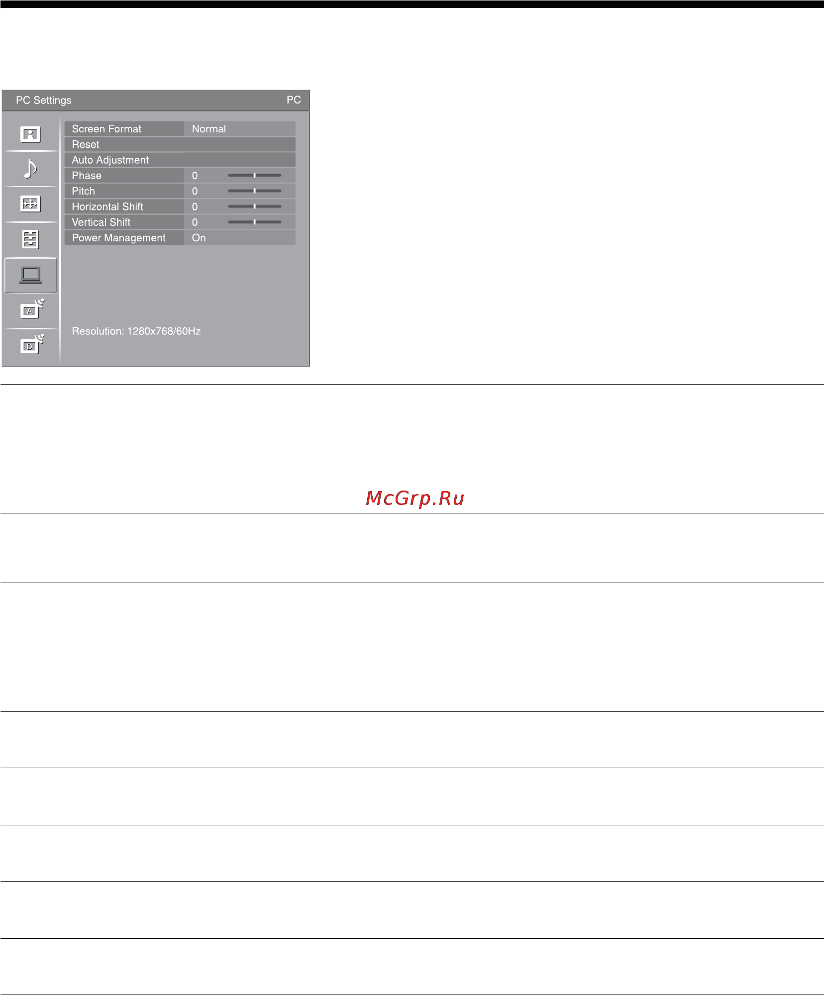 Sony BRAVIA KDL-40D3000 [30/132] Pc settings menu