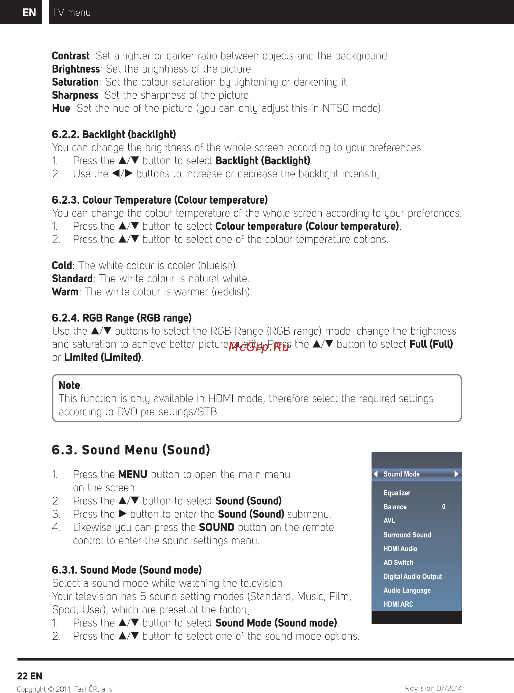 Sencor SLE 40F82M4 [24/52] Sound menu sound