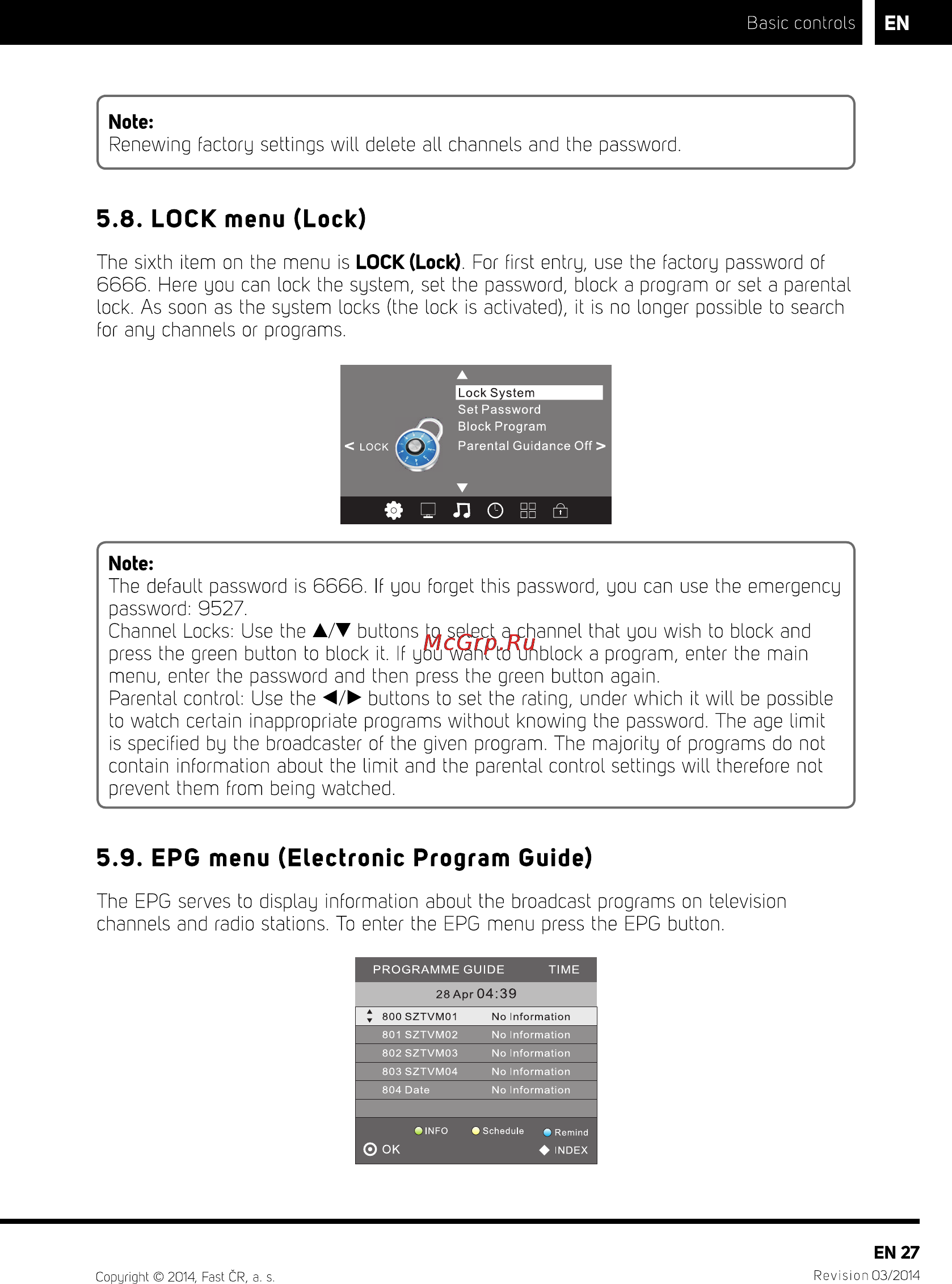 Sencor SLE 40F55M4 [29/36] Lock menu lock