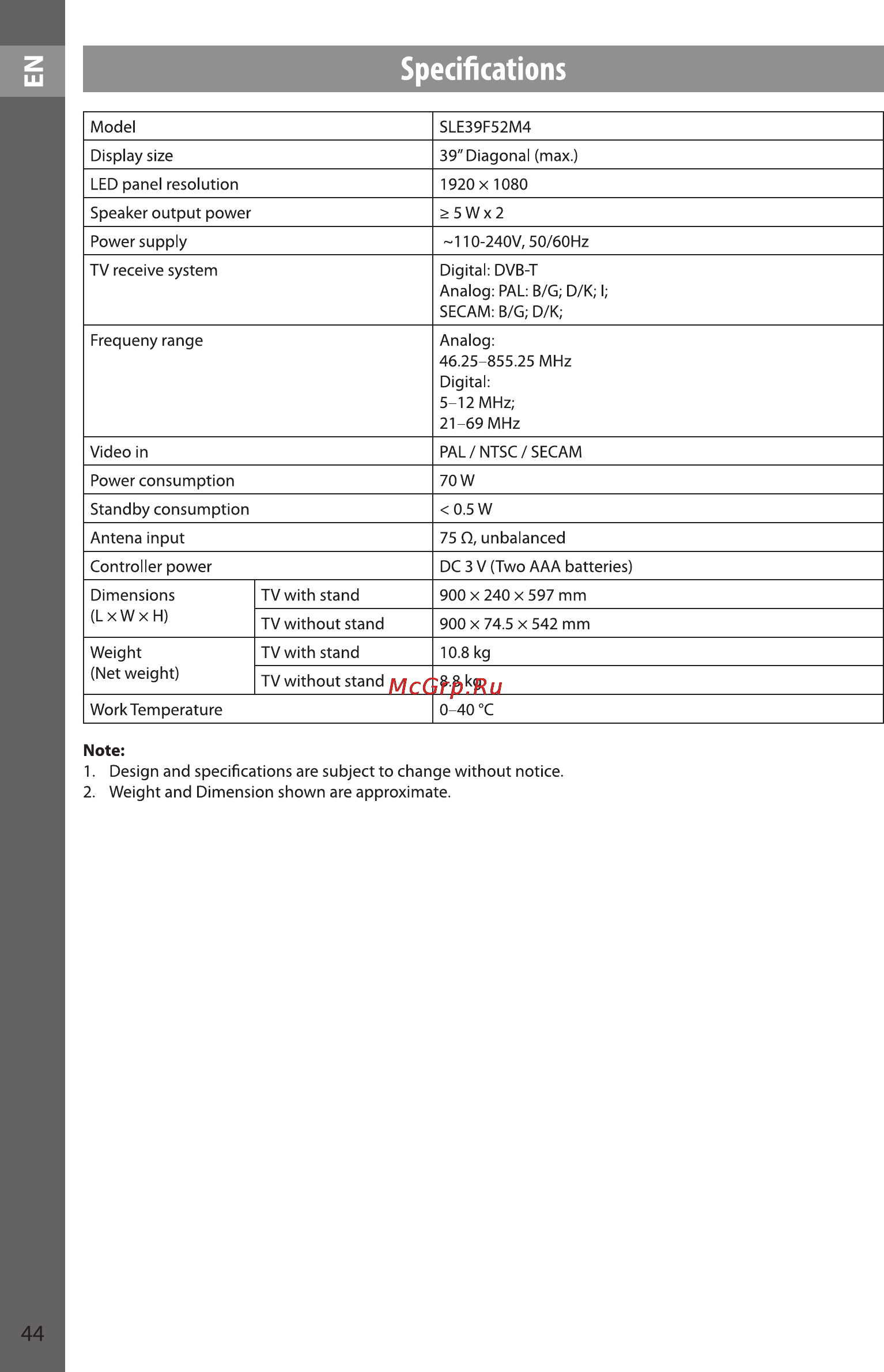 Sencor SLE 39F52M4 [44/49] Specifications