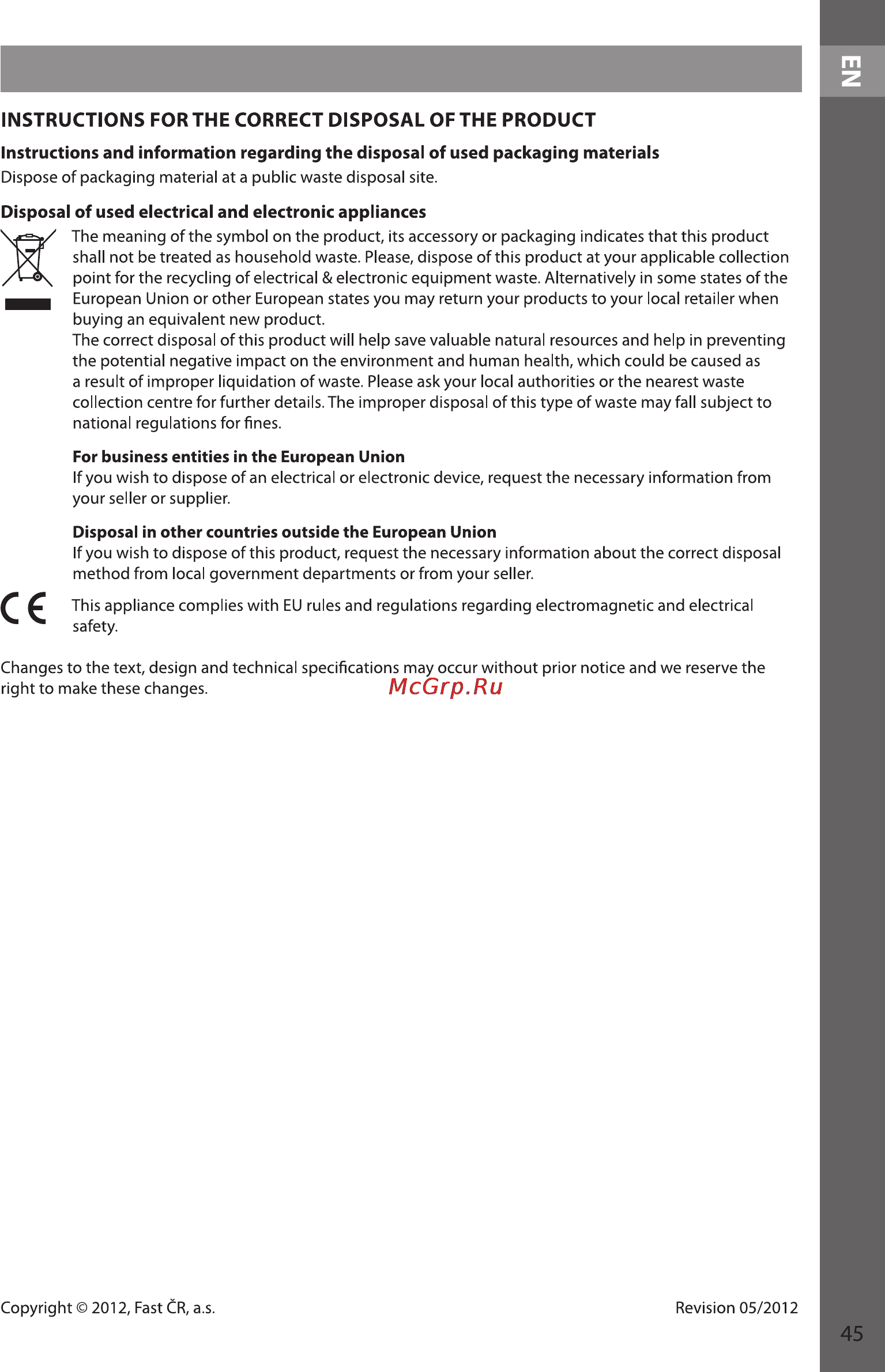 Sencor SLE 39F52M4 [45/49] Instructions for the correct disposal of the product
