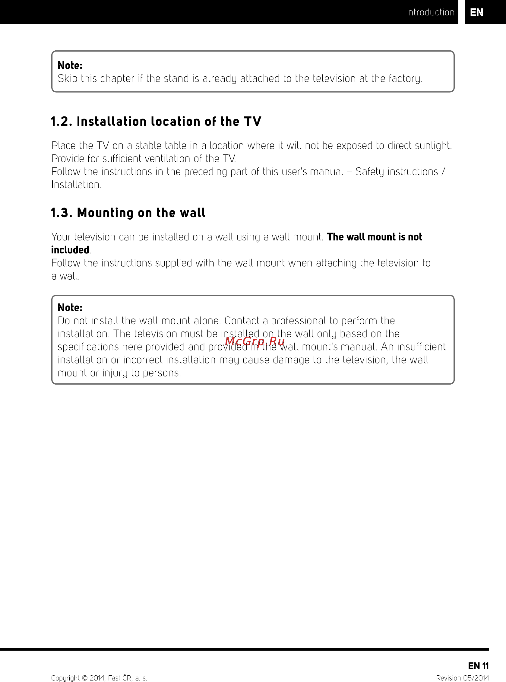 Sencor SLE 39A1000M4 [13/50] Installation location of the tv