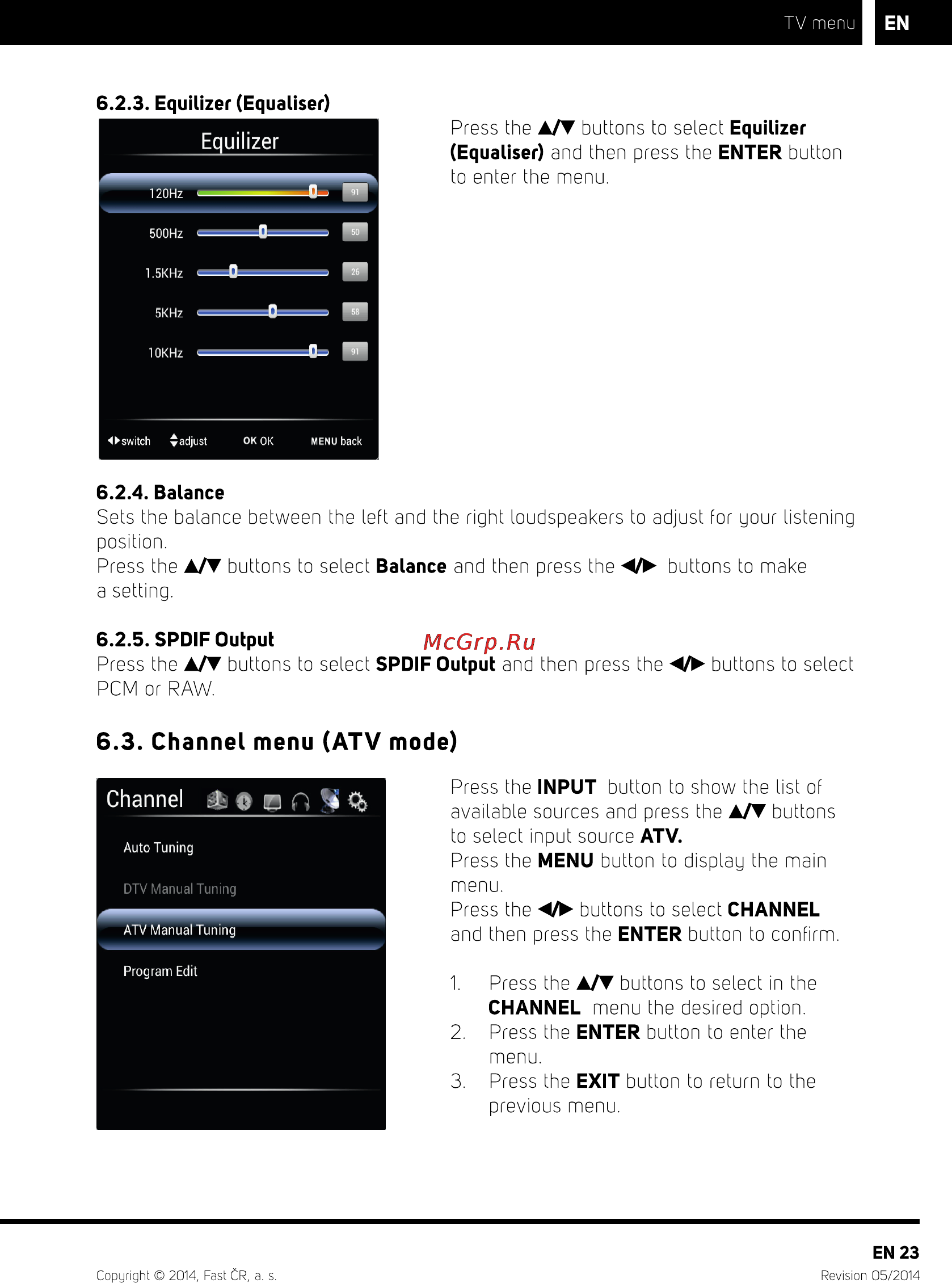 Sencor SLE 39A1000M4 [25/50] Channel menu atv mode