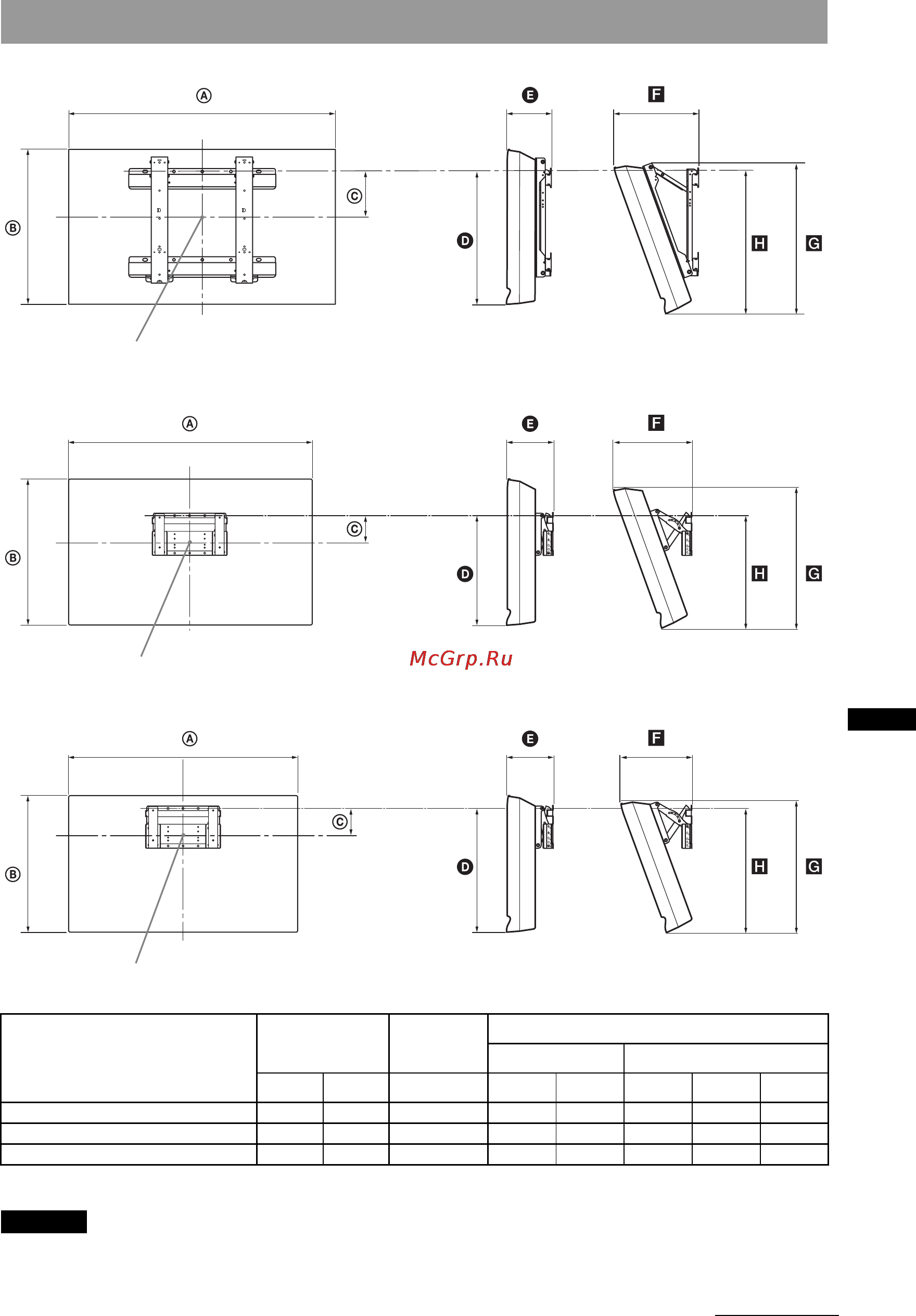 Sony BRAVIA KDL-32L4000 [177/255] Tv installation dimensions table