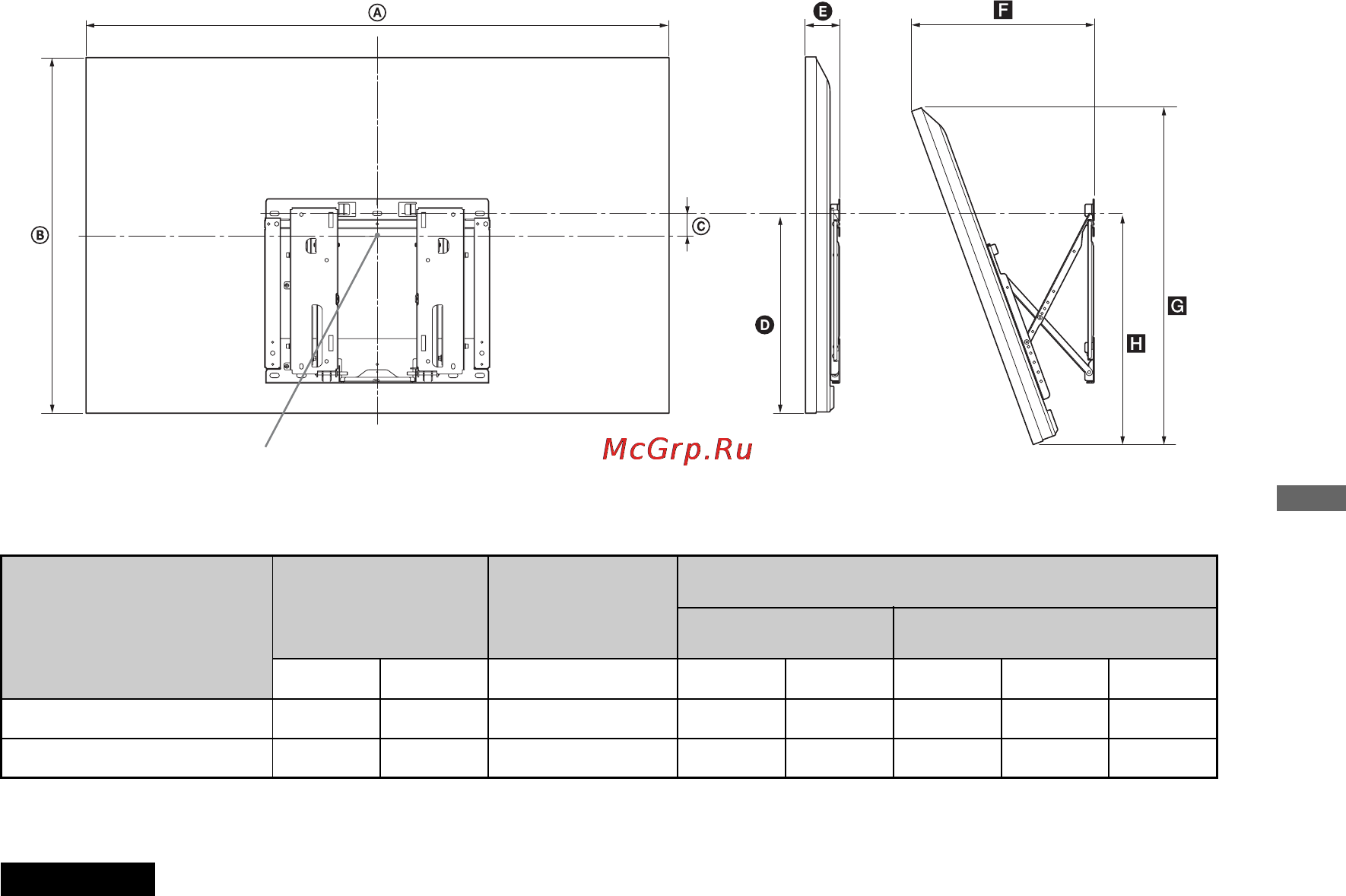 Sony BRAVIA KDL-60LX905 [45/148] Tabella delle dimensioni di installazione del televisore