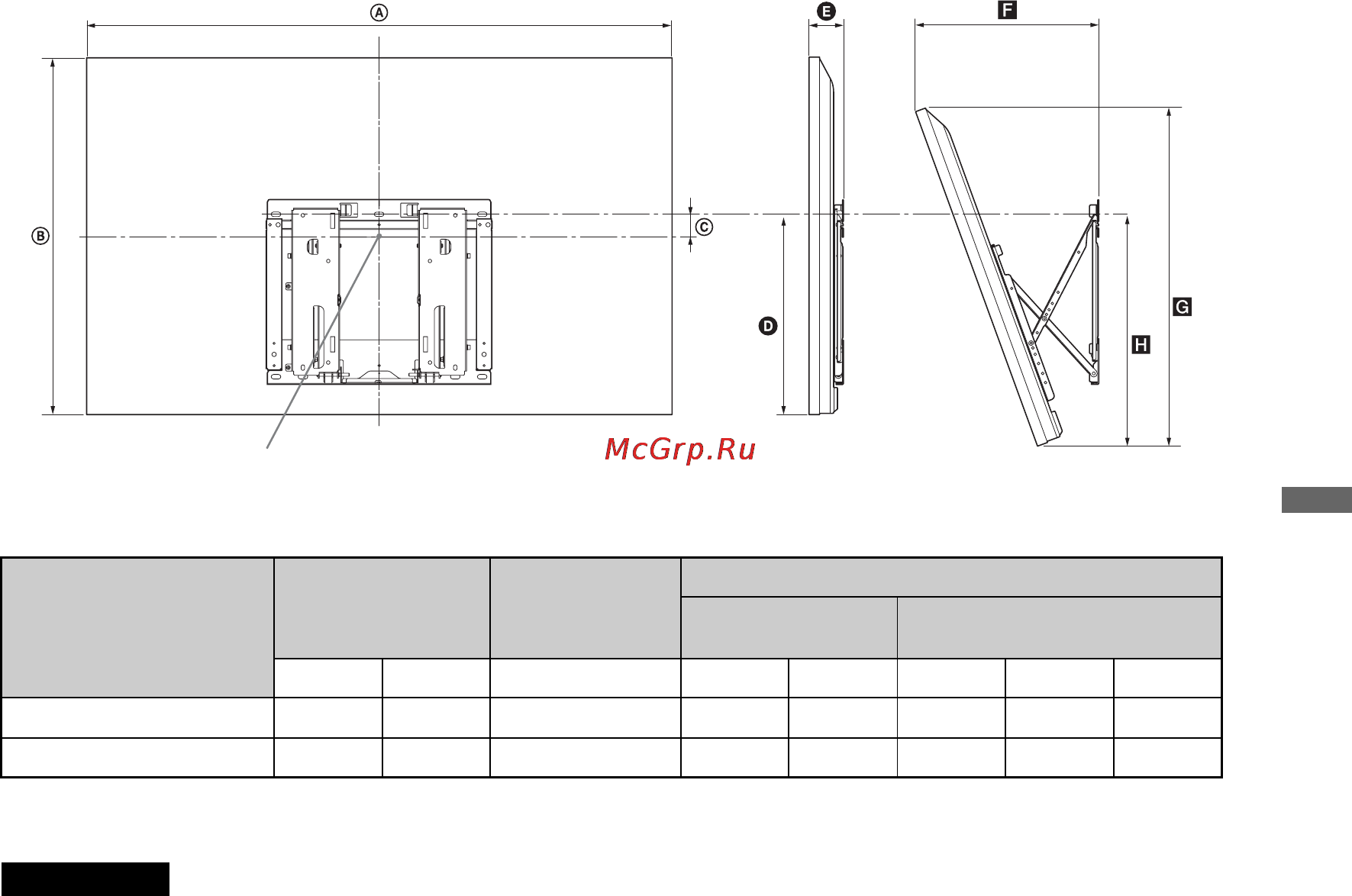 Sony BRAVIA KDL-60LX905 [69/148] Tabulka rozměrů k instalaci televizoru