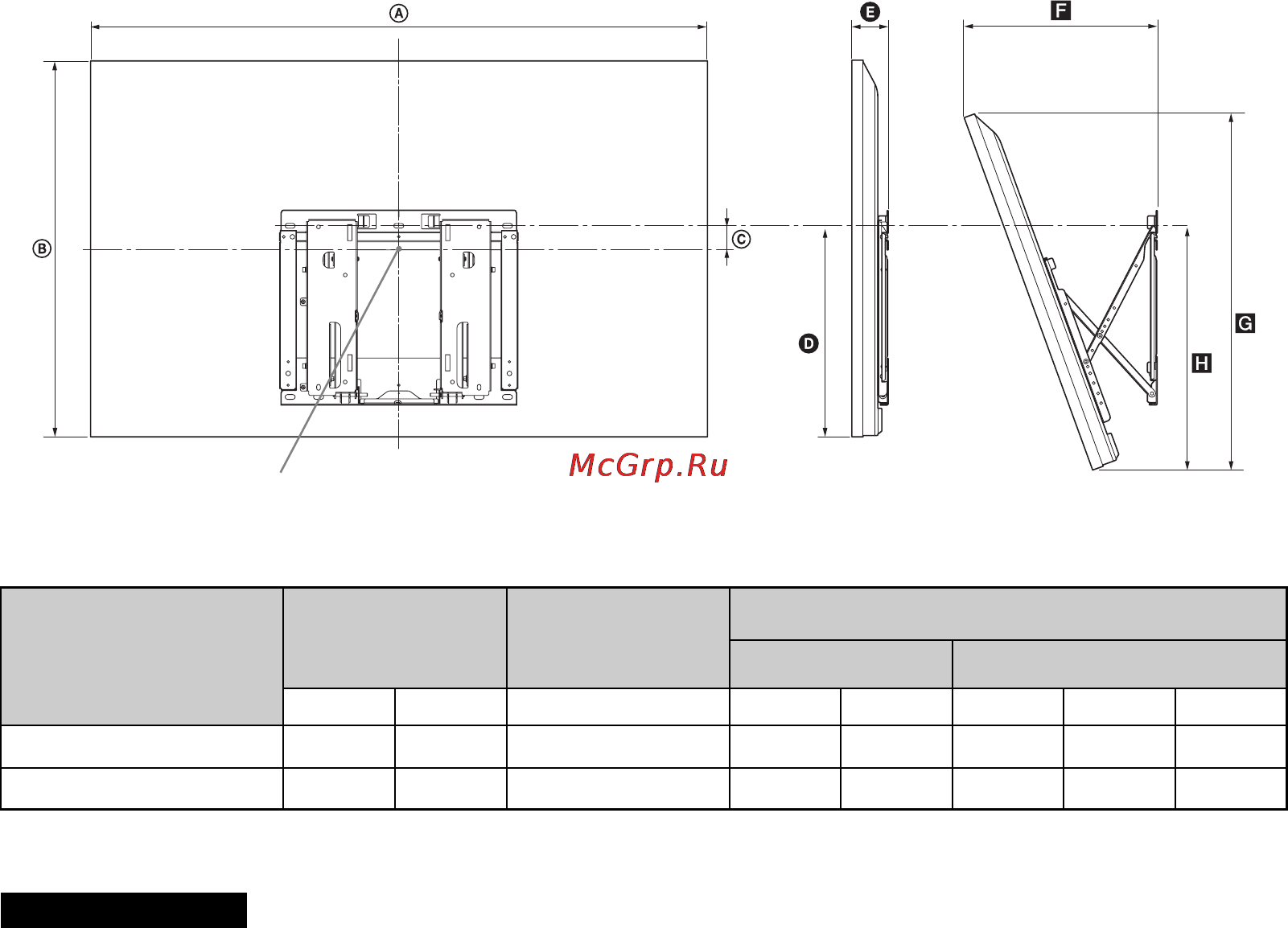 Sony BRAVIA KDL-40LX900 [22/100] Таблица размеров для установки телевизора