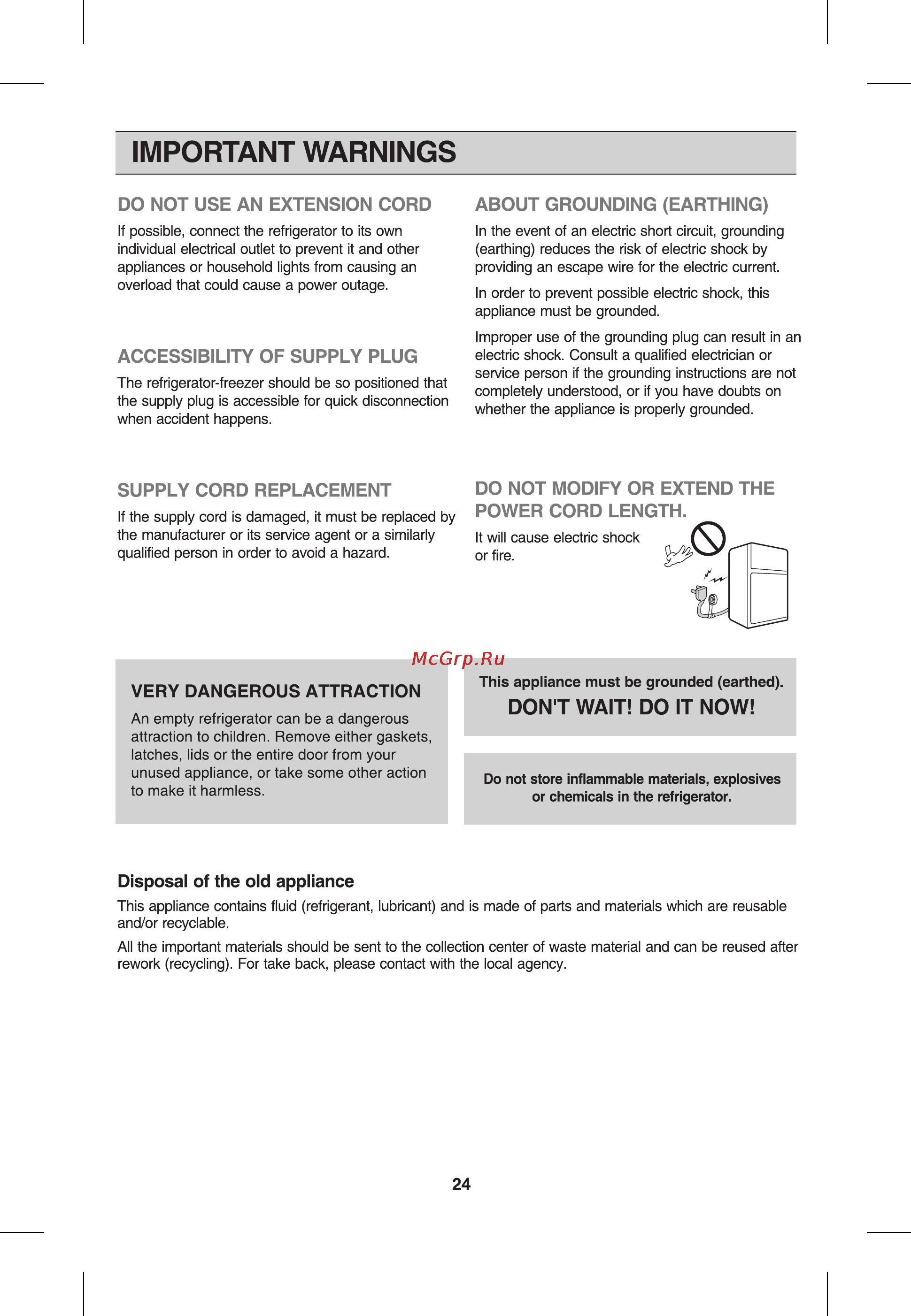 LG GR-M562YVQ [25/26] Important warnings