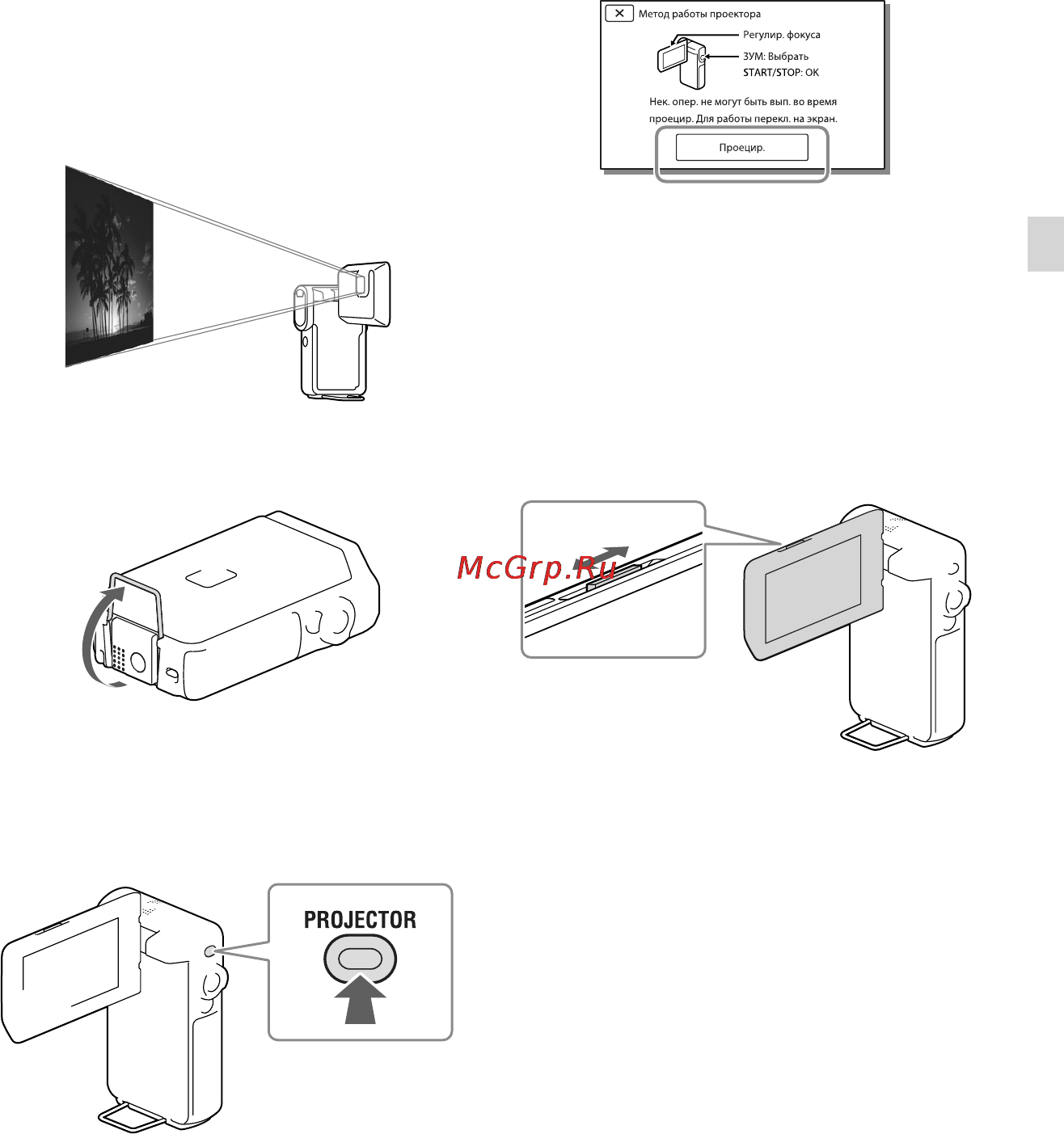 Sony HDR-GW66E/BC [39/80] Использование встроенного проектора hdr gwp88 gwp88e gwp88v gwp88ve