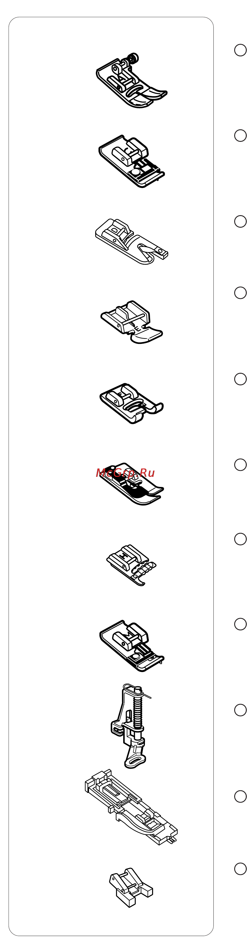 Janome MC 5200 [18/81] Разнообразие прижимных лапок и их применение