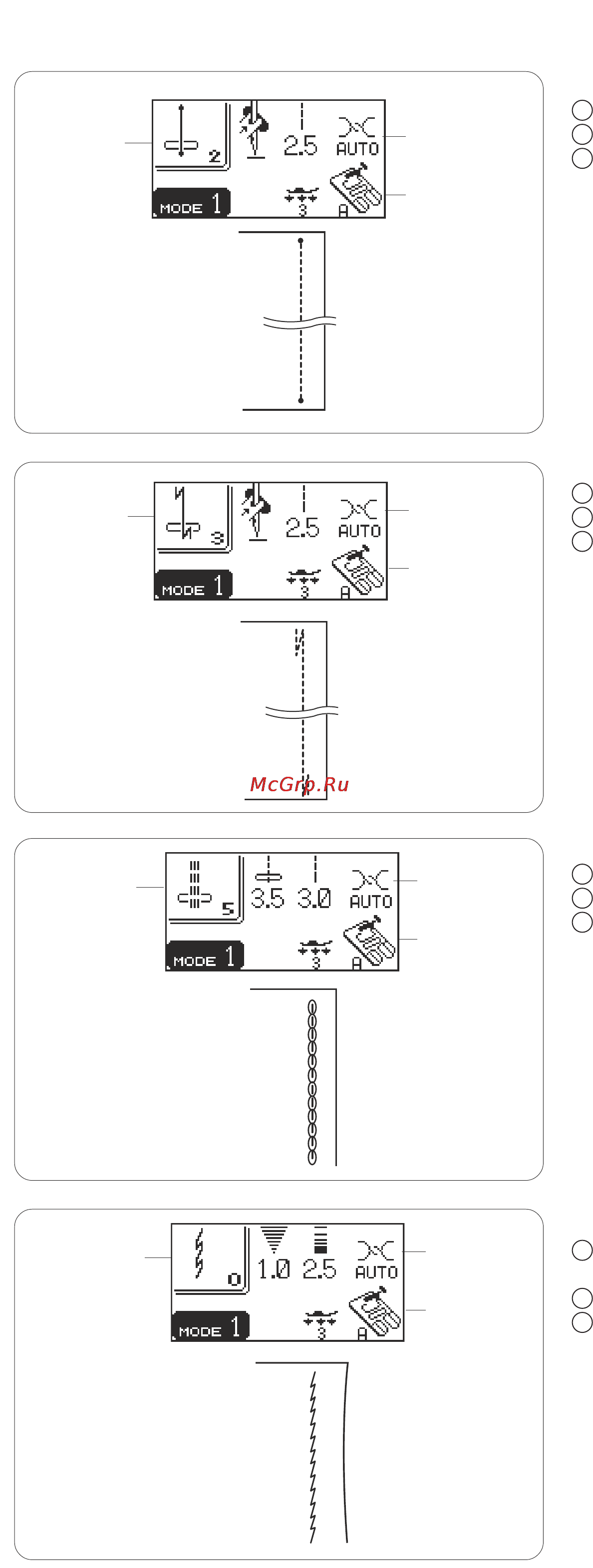 Janome MC 5200 [31/81] Разнообразие прямых стежков