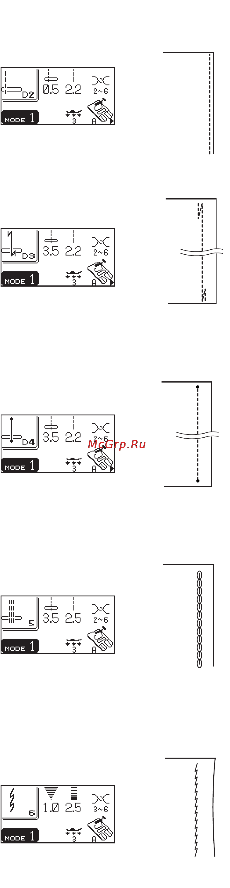 Janome MC 6600 P [36/94] Варианты прямого стежка