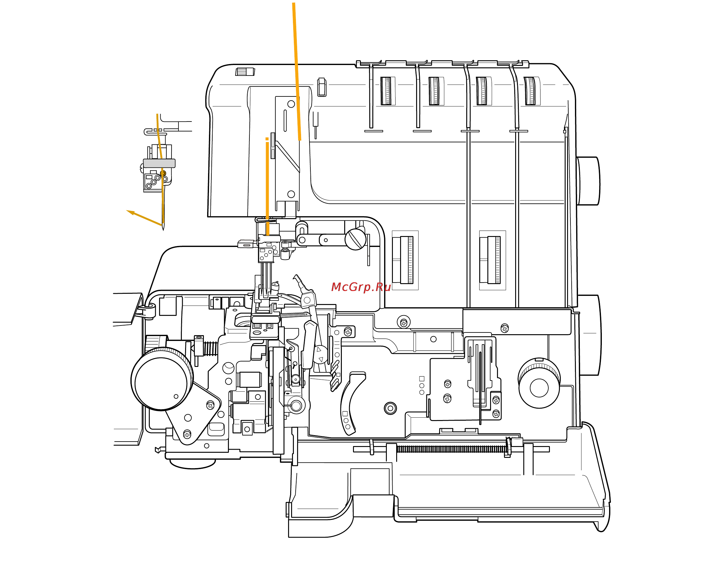 Janome 1200D [33/57] Маршрут заправки жёлтой нити c