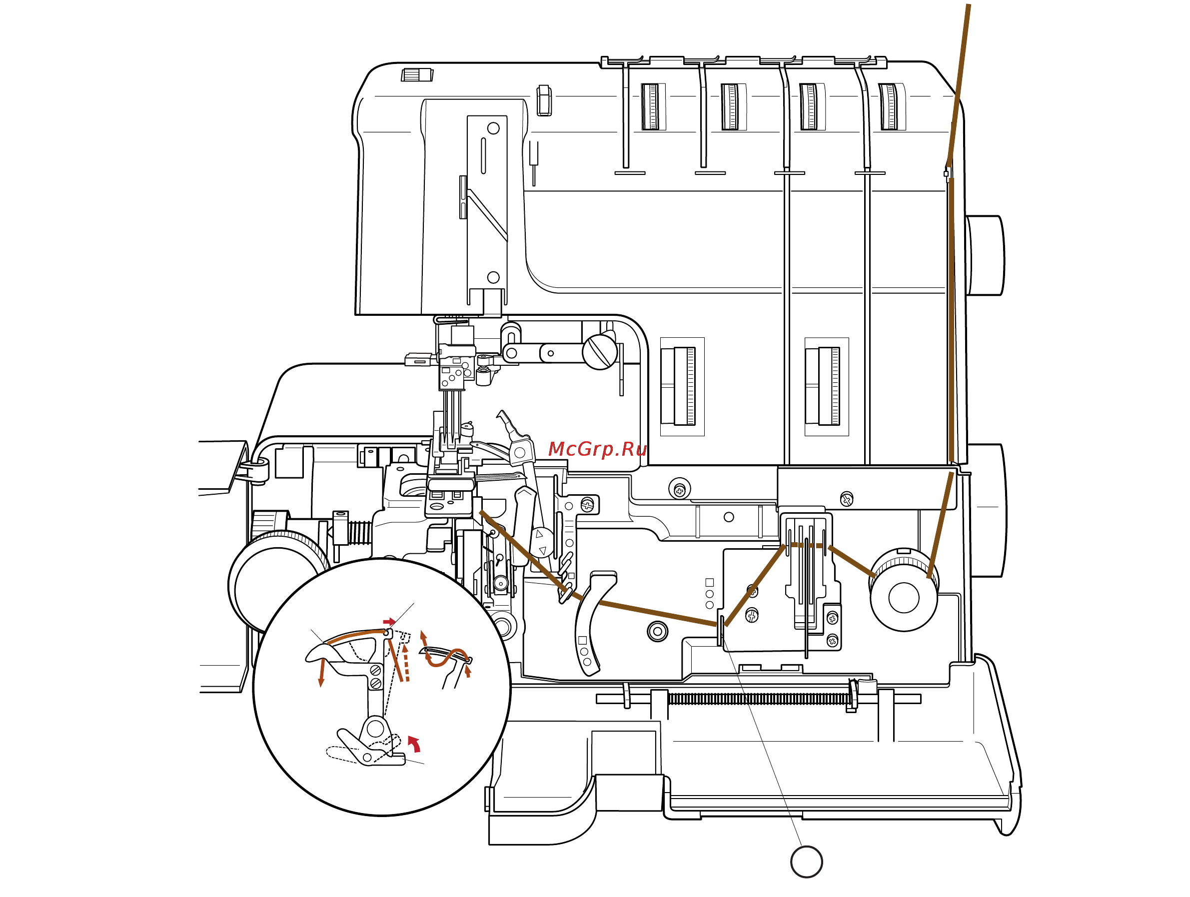 Janome 1200D [38/57] Маршрут заправки коричневой нити h для 5 ниточного и цепного стежка