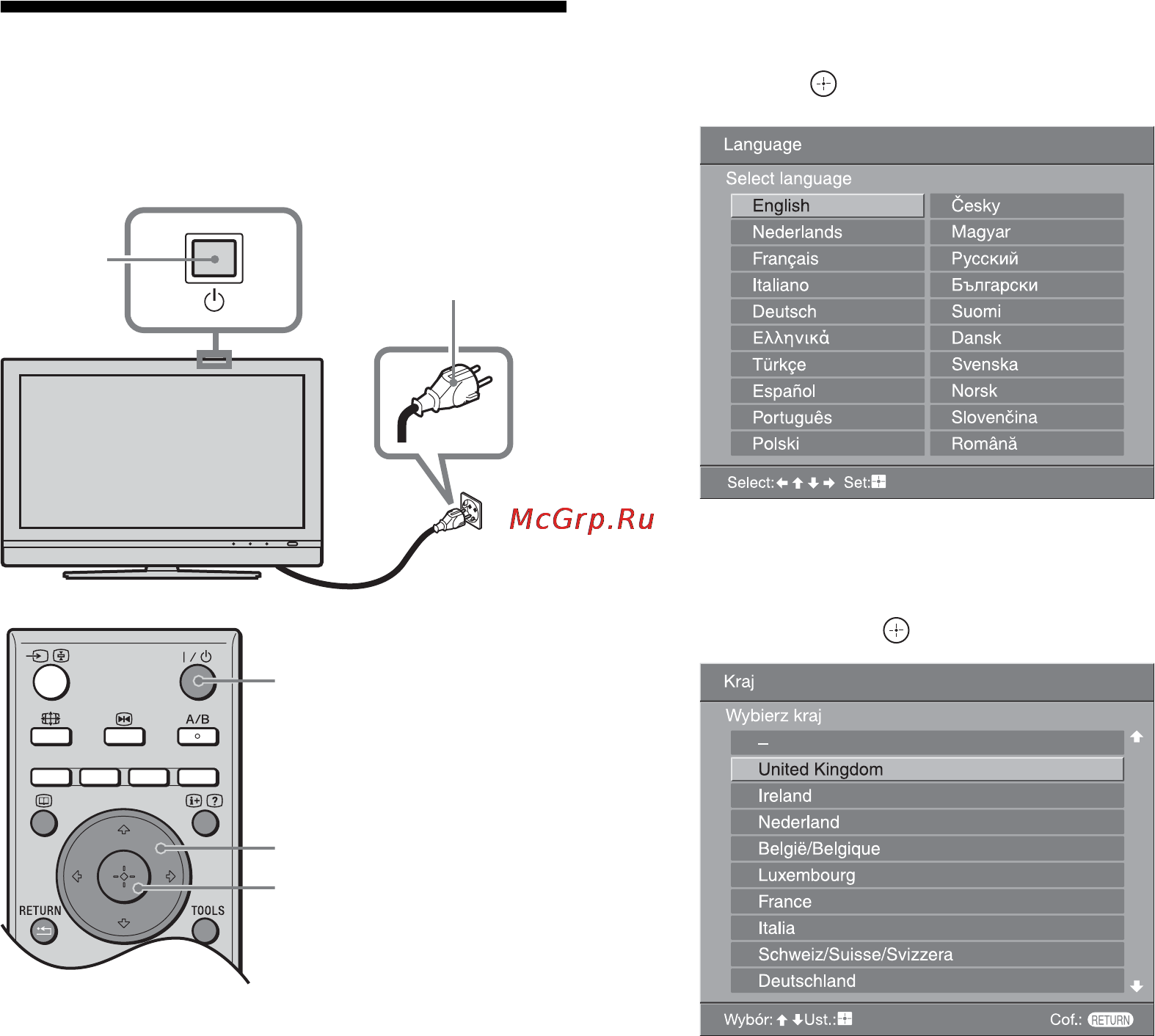 Sony BRAVIA KDL-40T3500 [168/203] Wybieranie języka i kraju regionu