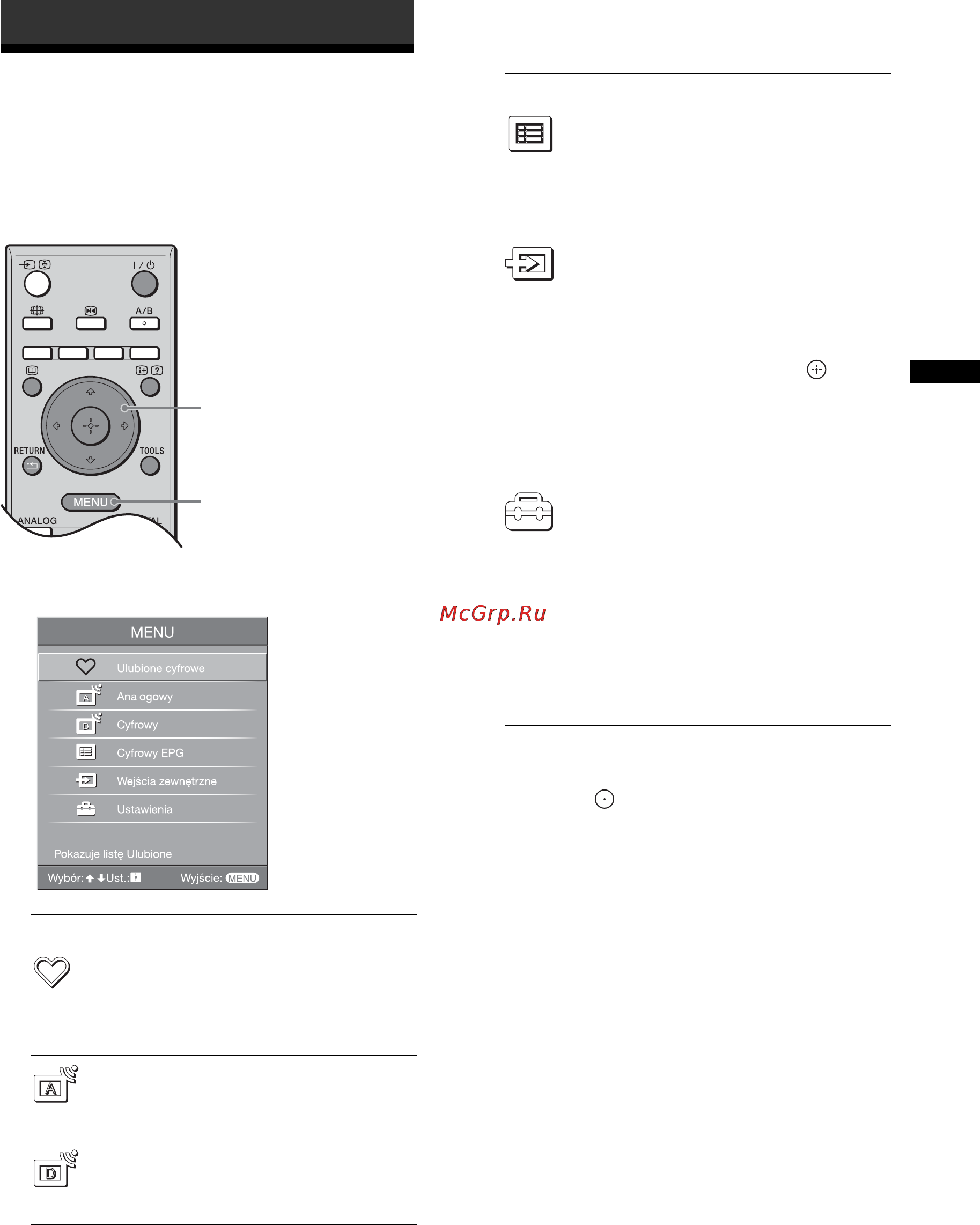 Sony BRAVIA KDL-40T3500 [181/203] Nawigacja w menu