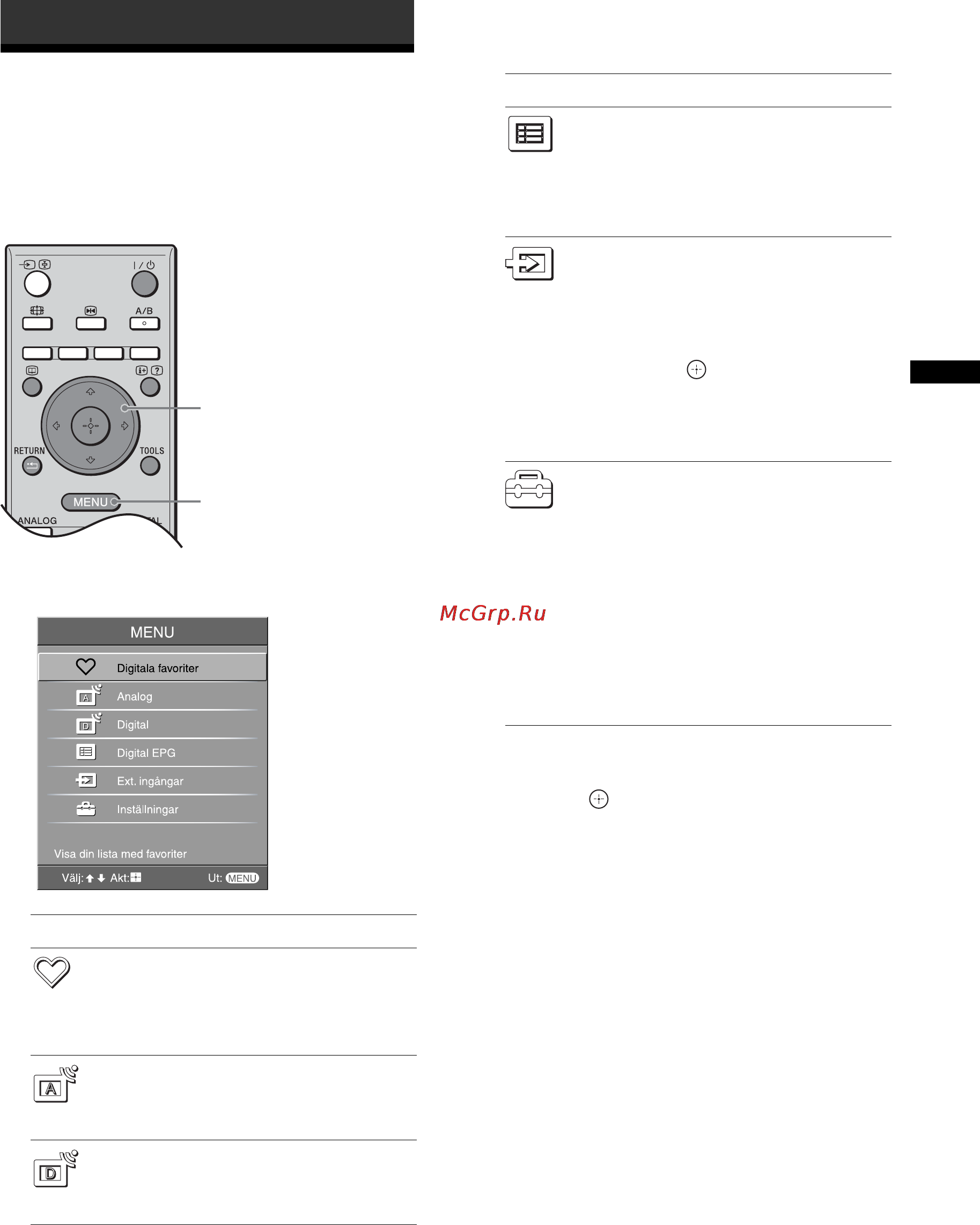 Sony BRAVIA KDL-40T3500 [19/203] Navigering i menyerna
