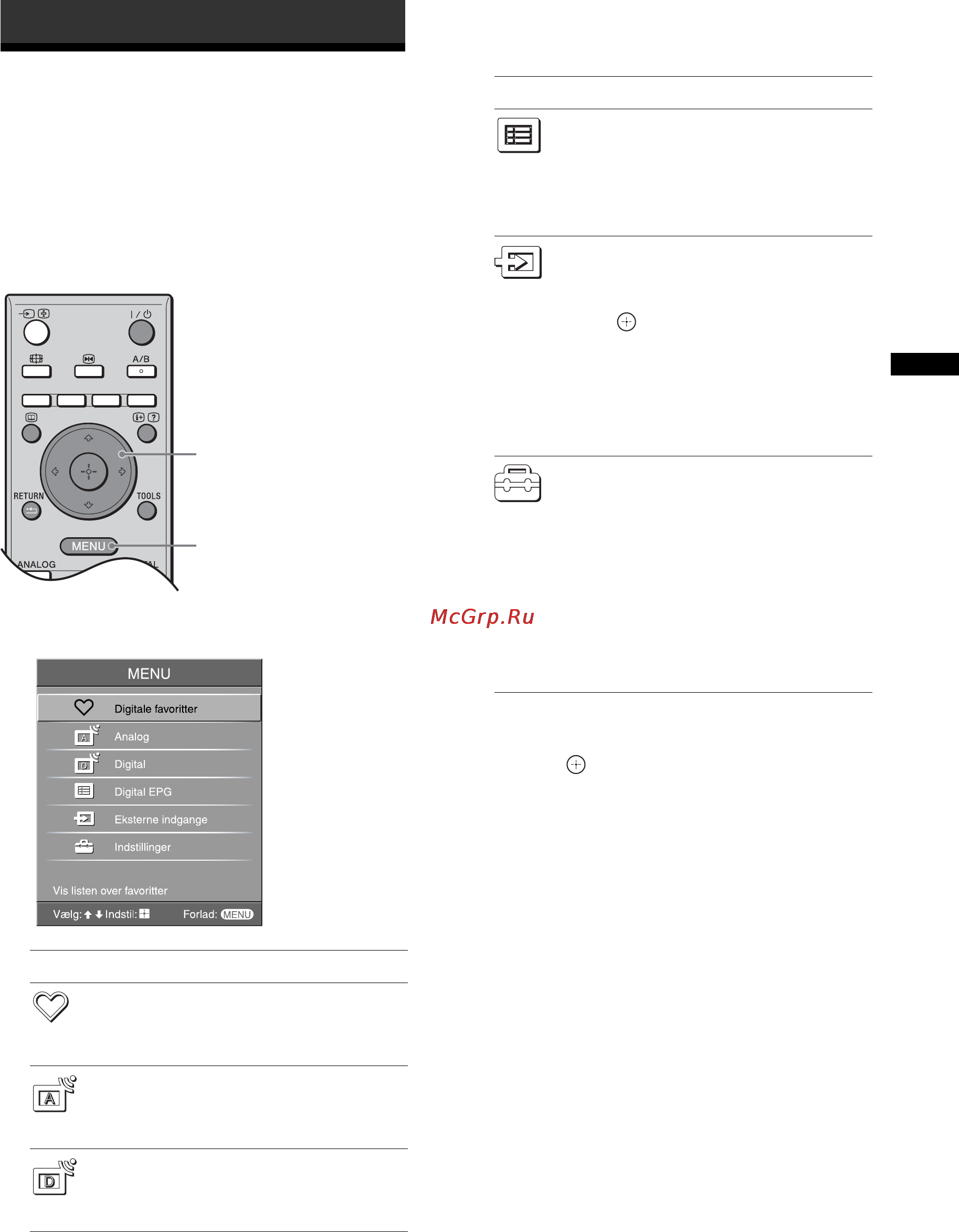 Sony BRAVIA KDL-40T3500 [58/203] Navigering gennem menuerne