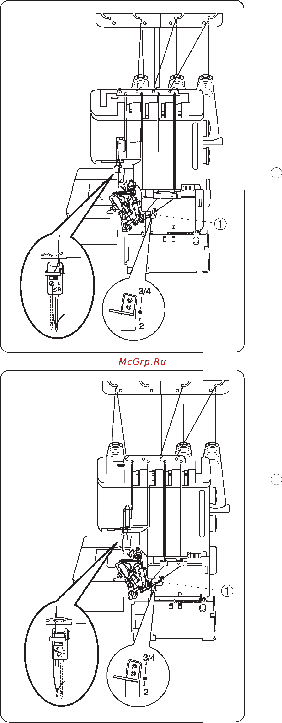 Janome 784D [33/50] Заправка нитей в машину 3 нити