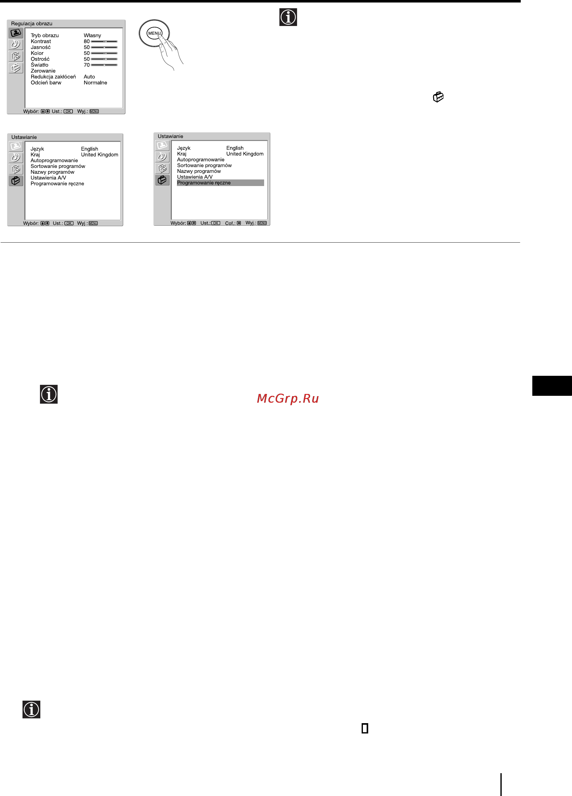 Sony VEGA KLV-30HR3 [90/134] Menu programowanie ręczne