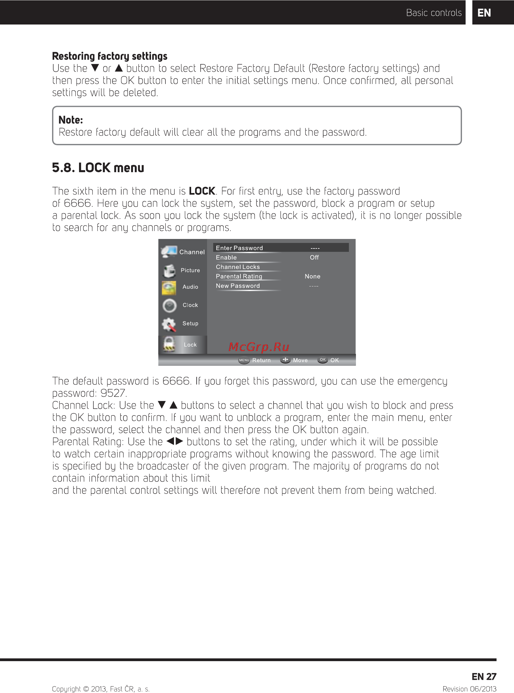 Sencor SLE 24F55M4 [29/44] Lock menu