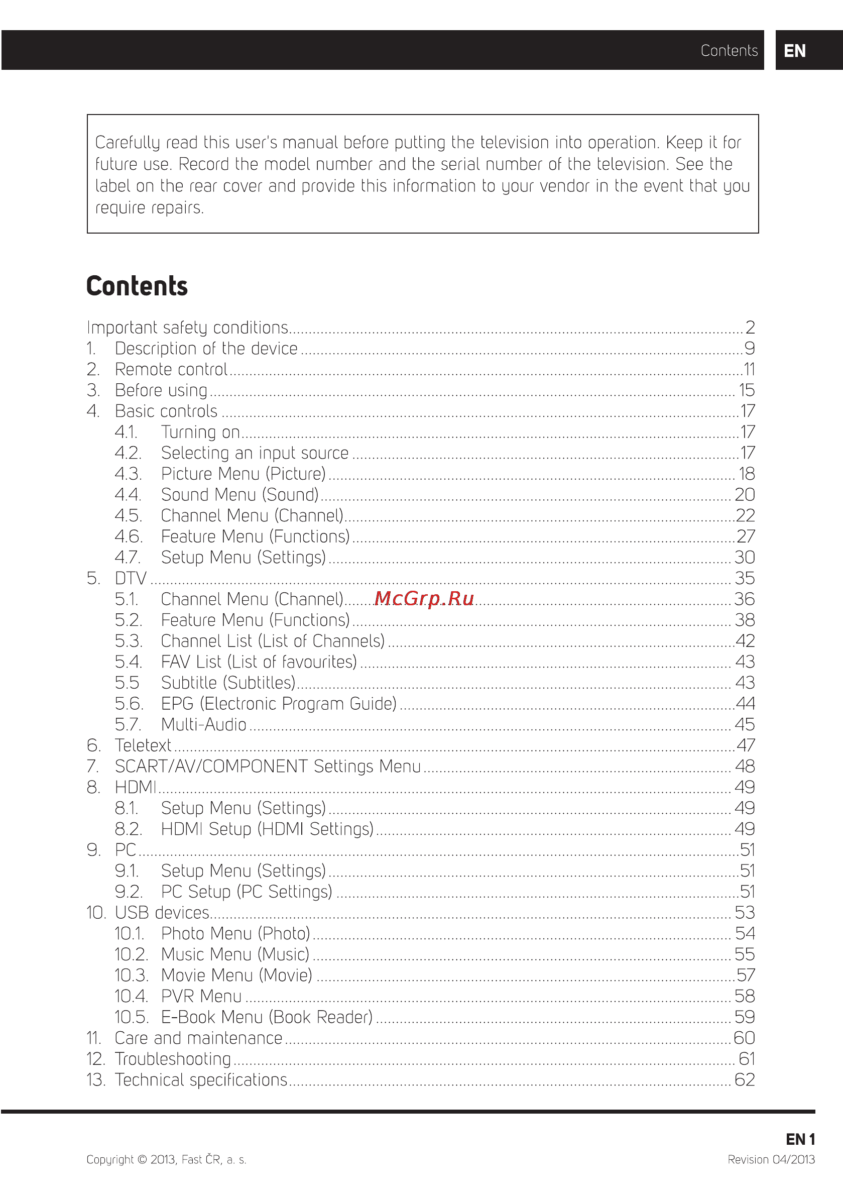 Sencor SLE 24F54M4 [3/68] Contents
