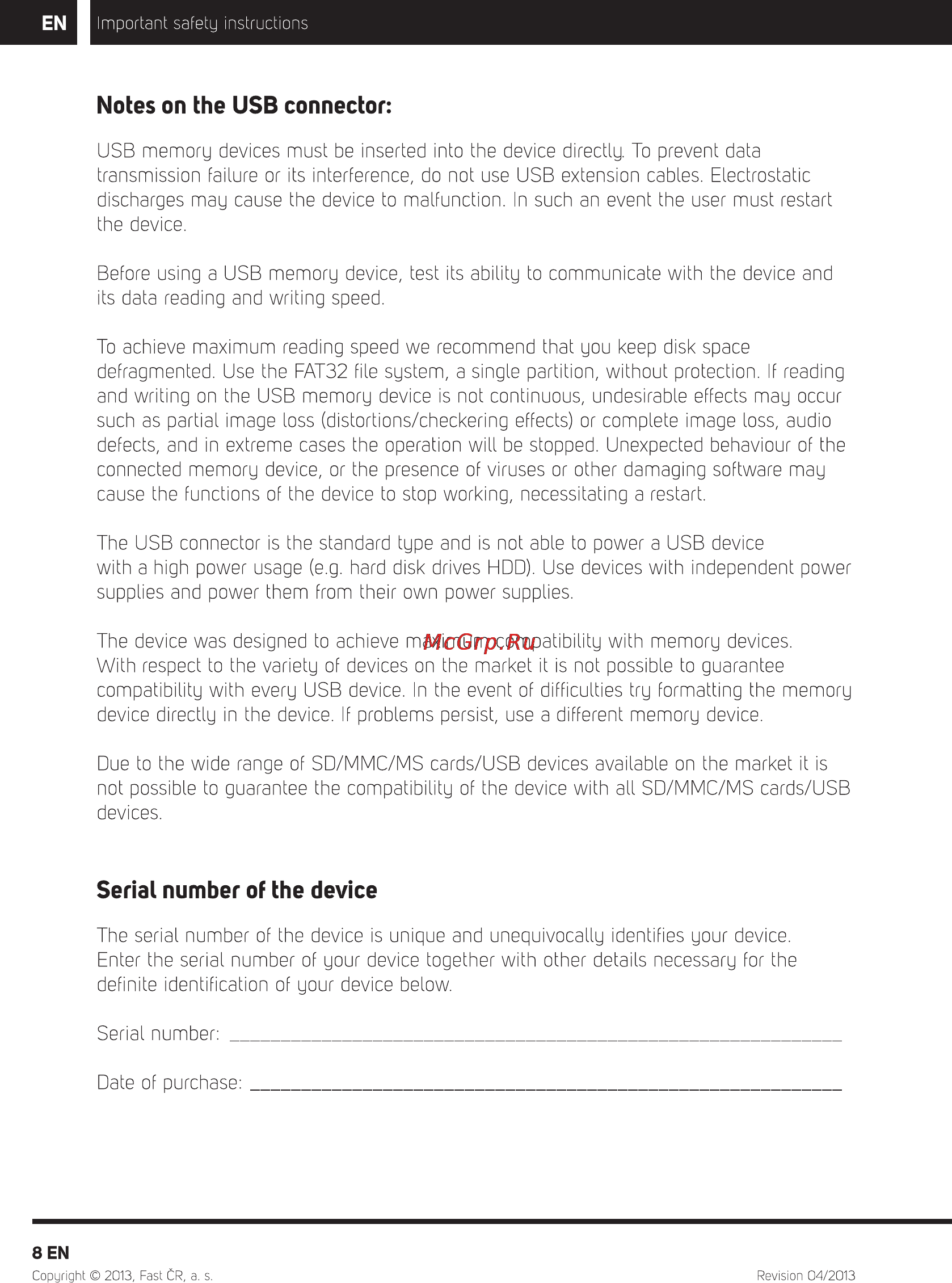 Sencor SLE 22F56M4 RED [10/68] Notes on the usb connector