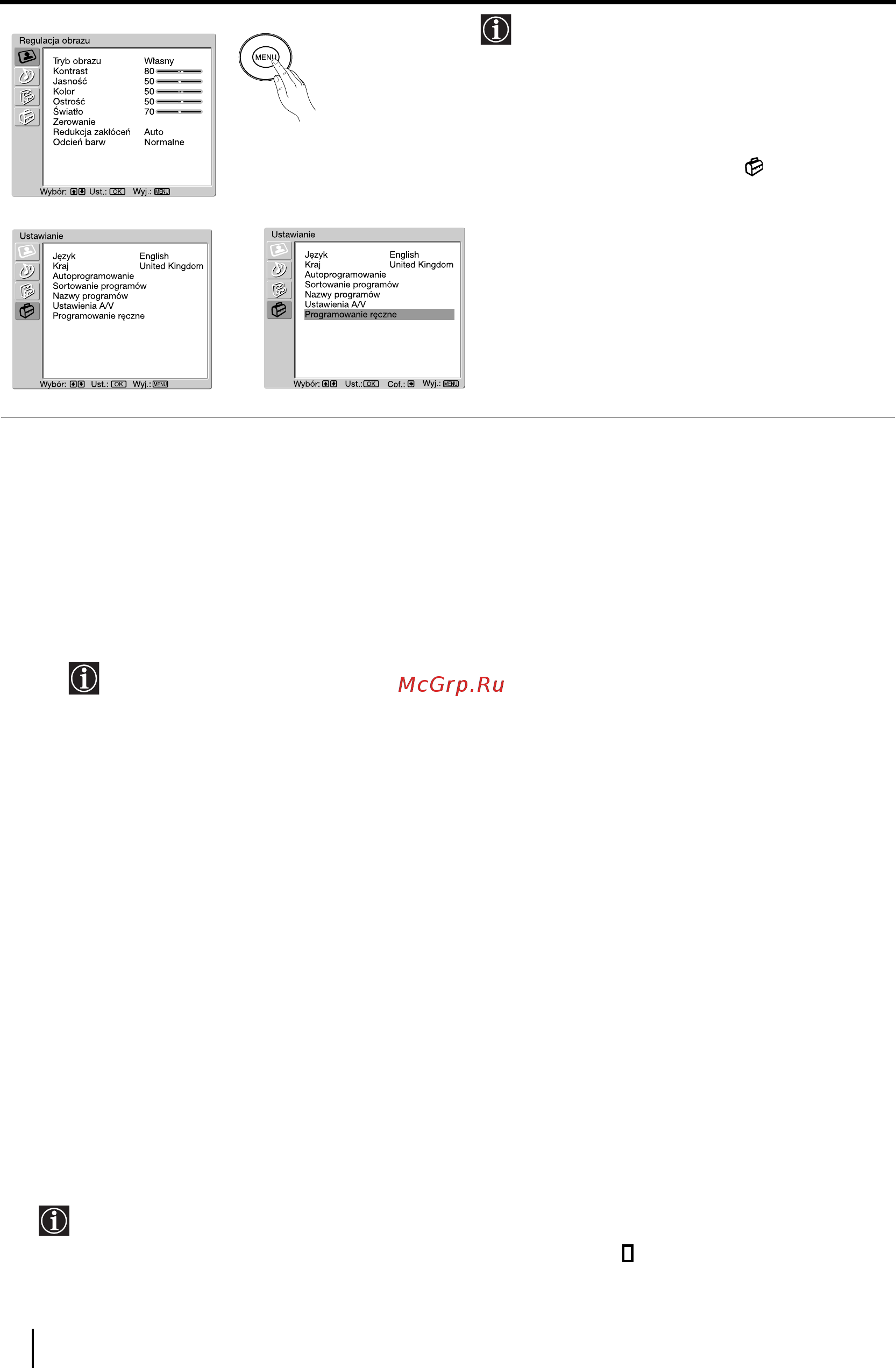 Sony VEGA KLV-20SR3 [111/162] Menu programowanie ręczne