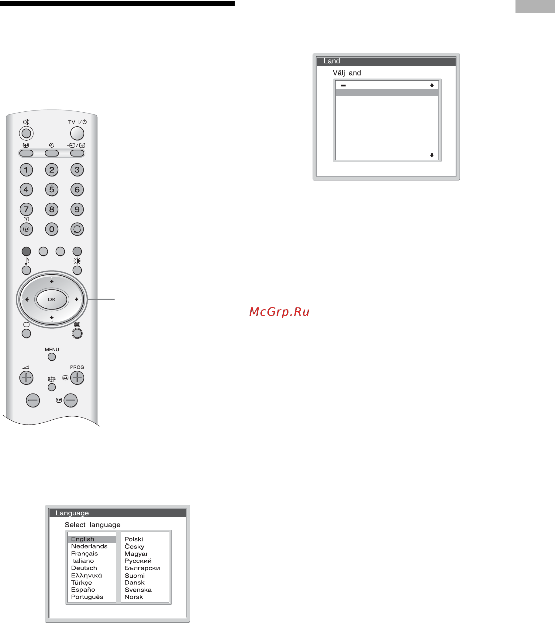 Sony KLV-15 SR3/E [15/180] Välja språk och land region