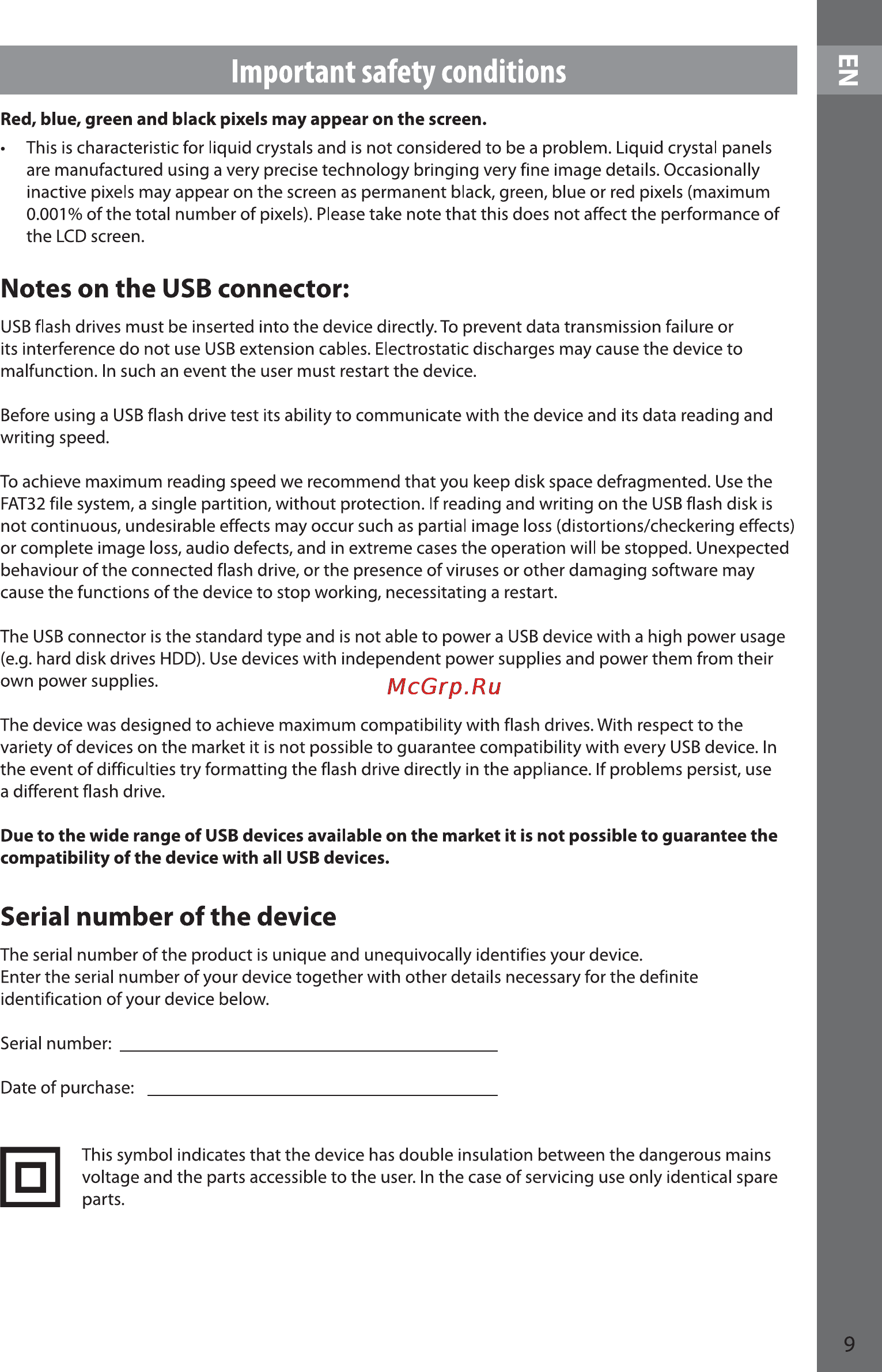 Sencor SLE 22F46DM4 [9/56] Notes on the usb connector
