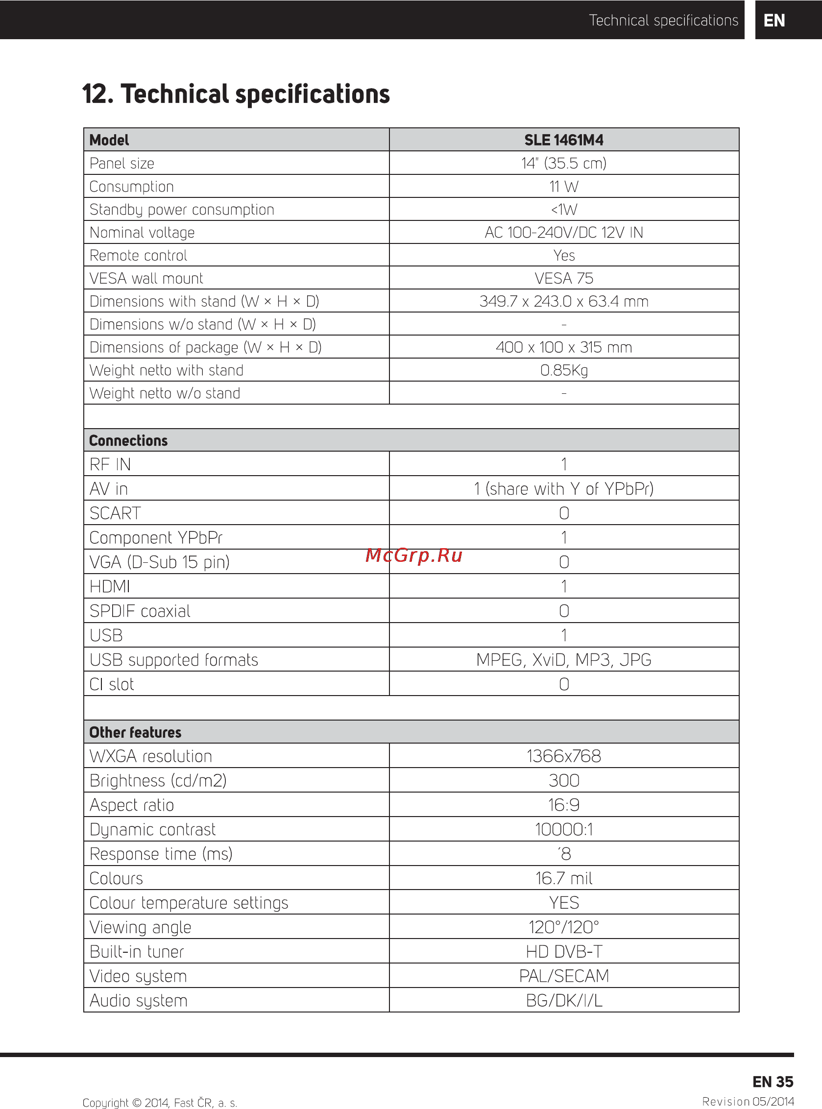 Sencor SLE 1461M4 [37/40] Technical specifications