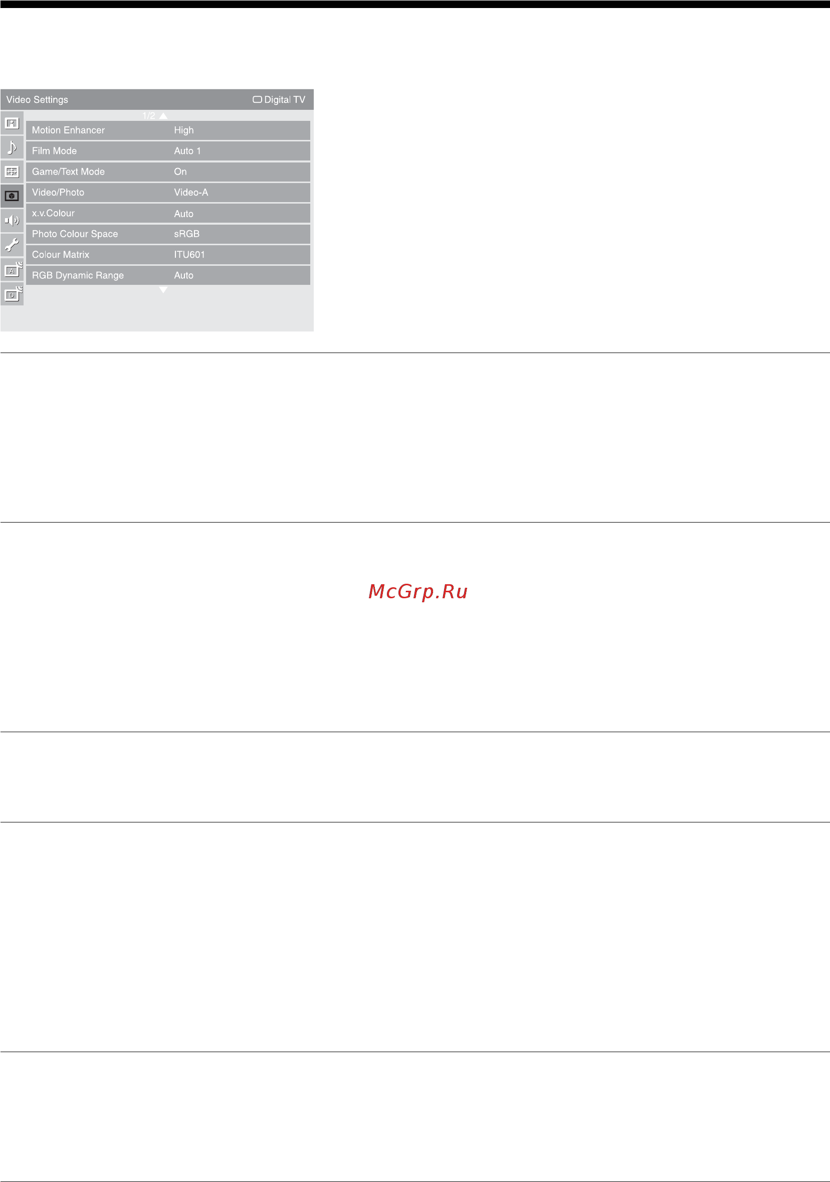 Sony BRAVIA KDL-52X3500 [34/164] Video settings menu