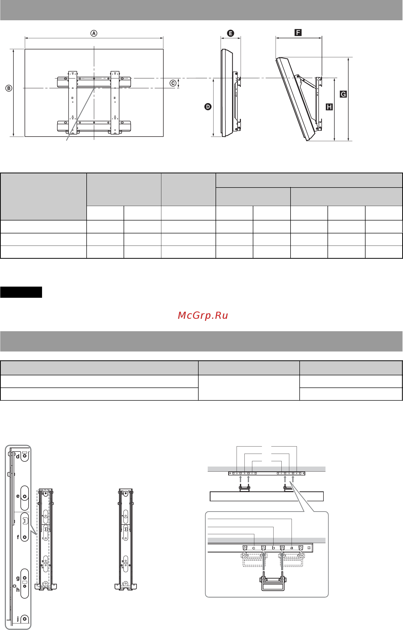Sony BRAVIA KDL-46X4500 [50/188] Screw and hook locations diagram table