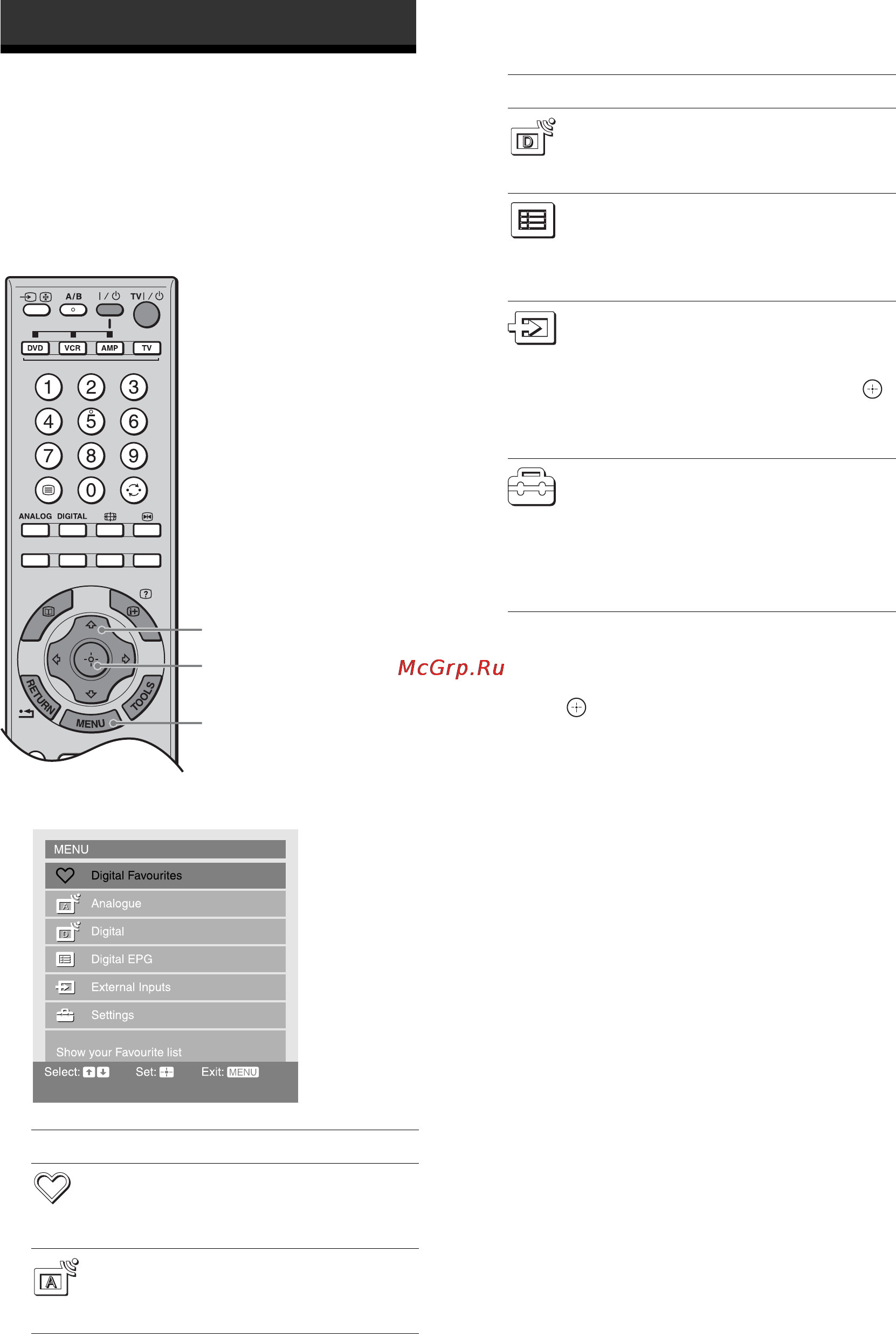 Sony BRAVIA KDL-46X2000 [22/156] Navigating through menus